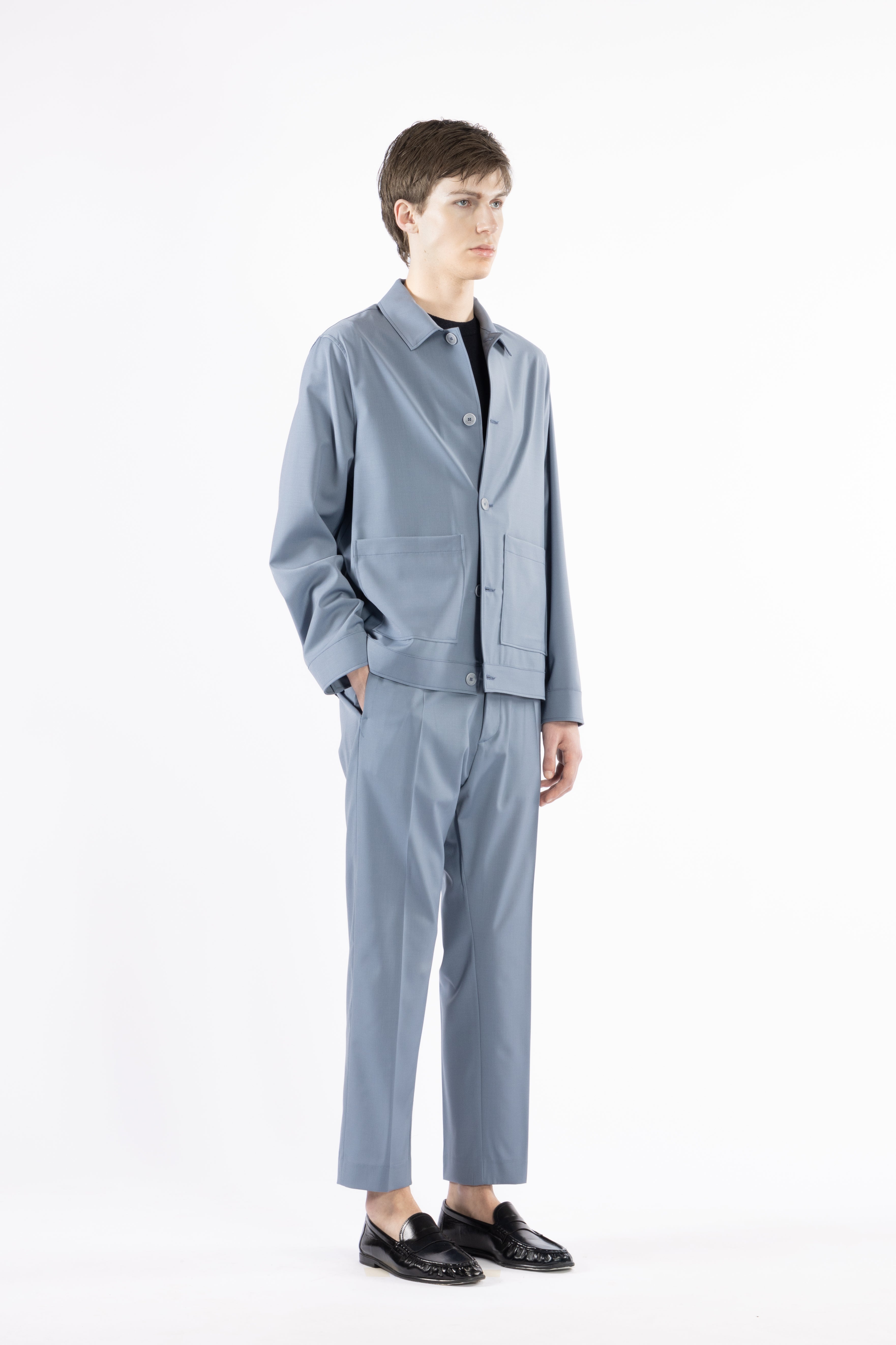 Pantalone con elastico in misto lana - Indaco