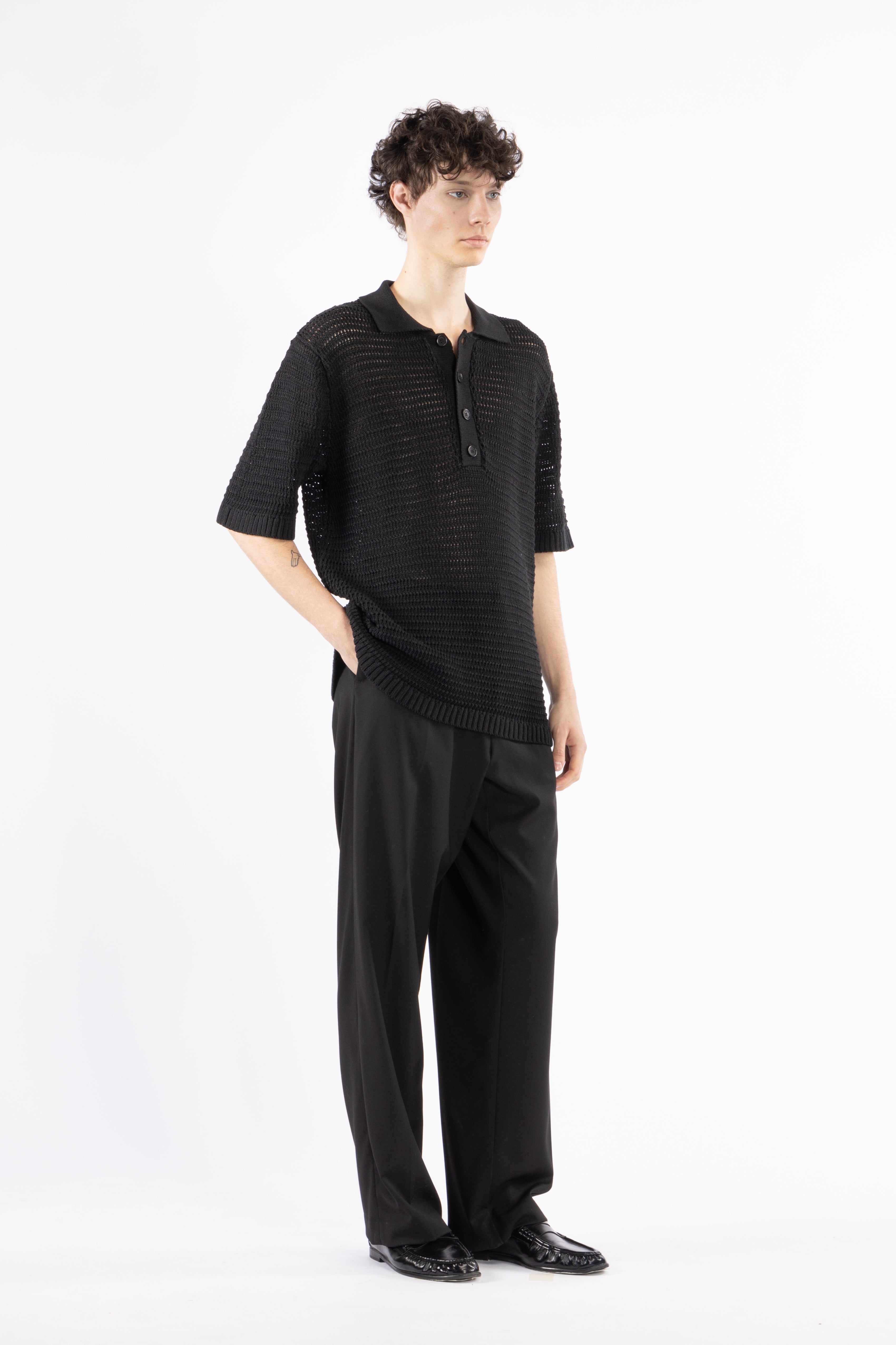 Polo crochet in maglia - Nero