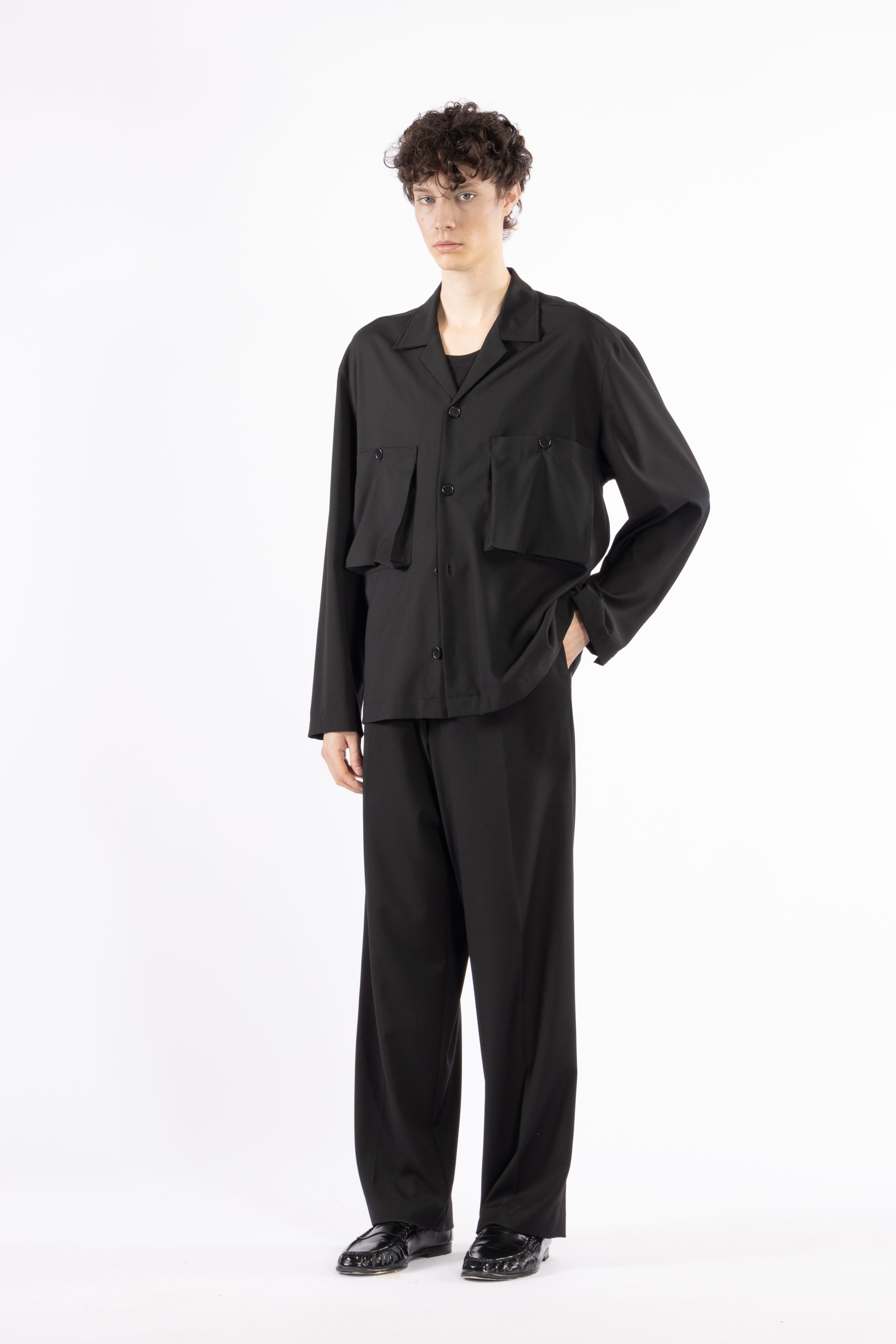Camicia tasconi collo aperto - Nero