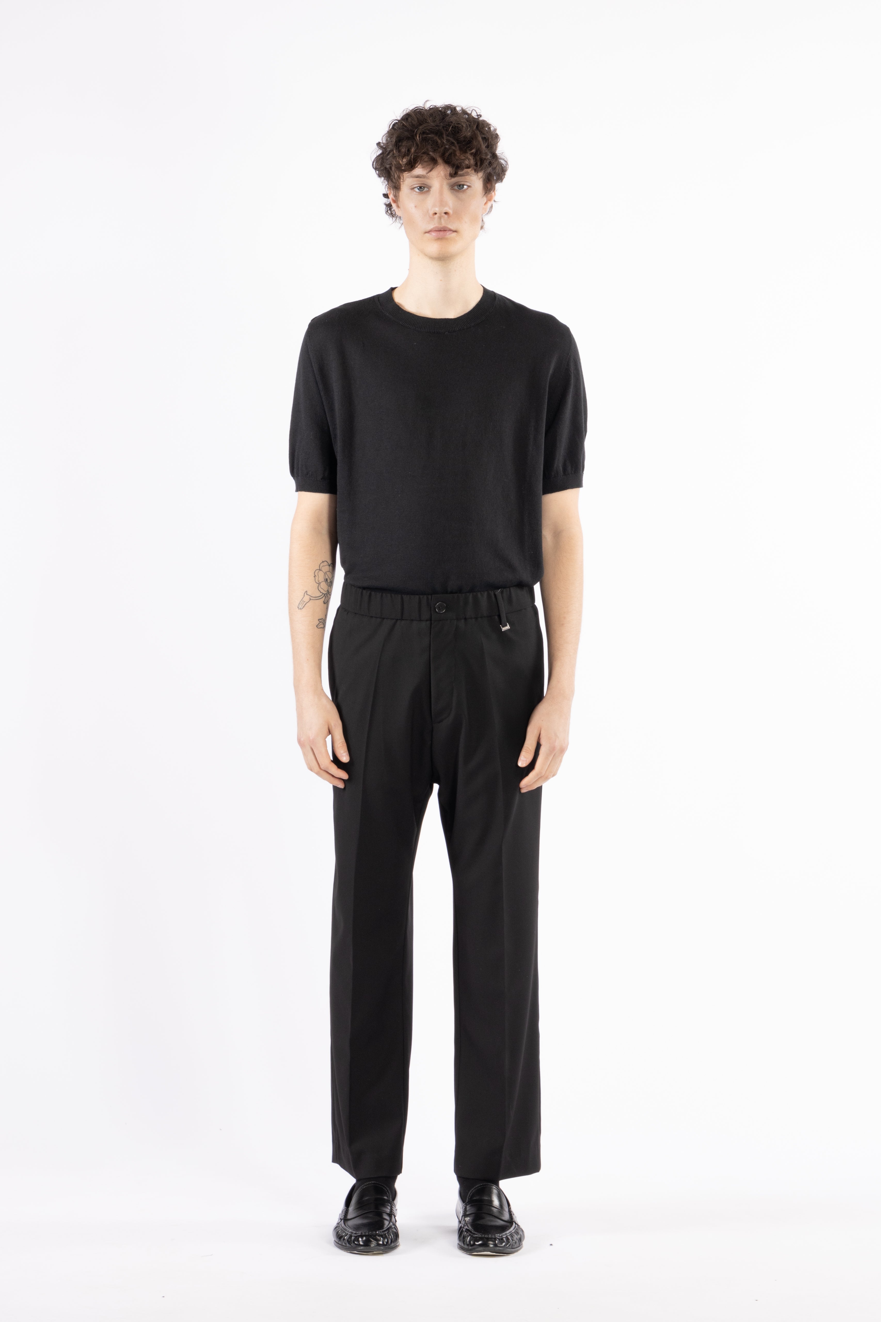 Pantalone gamba dritta con elastico - Nero