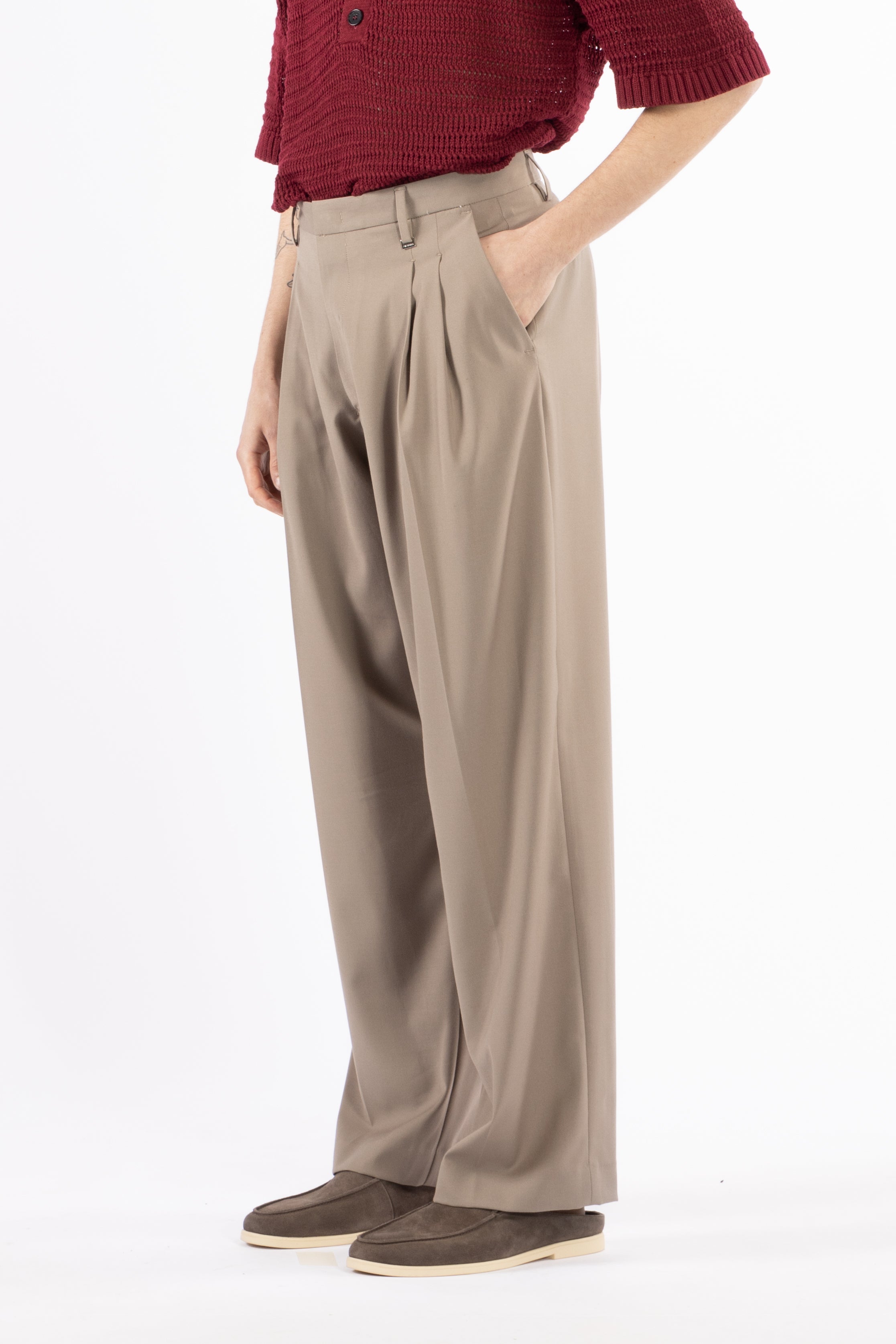 Pantalone fondo ampio con pinces - Taupe