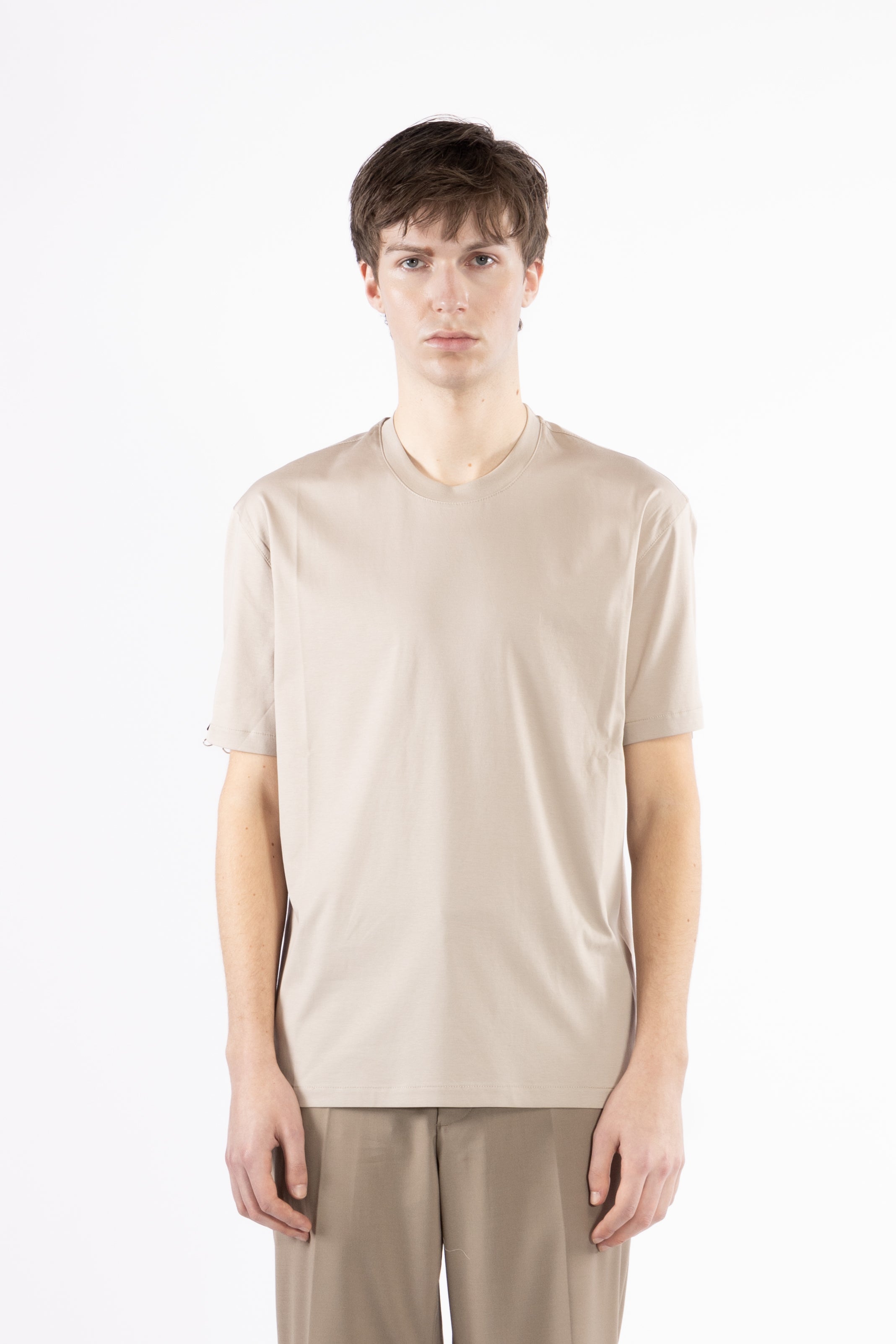 T-shirt girocollo in cotone mercerizzato - Beige