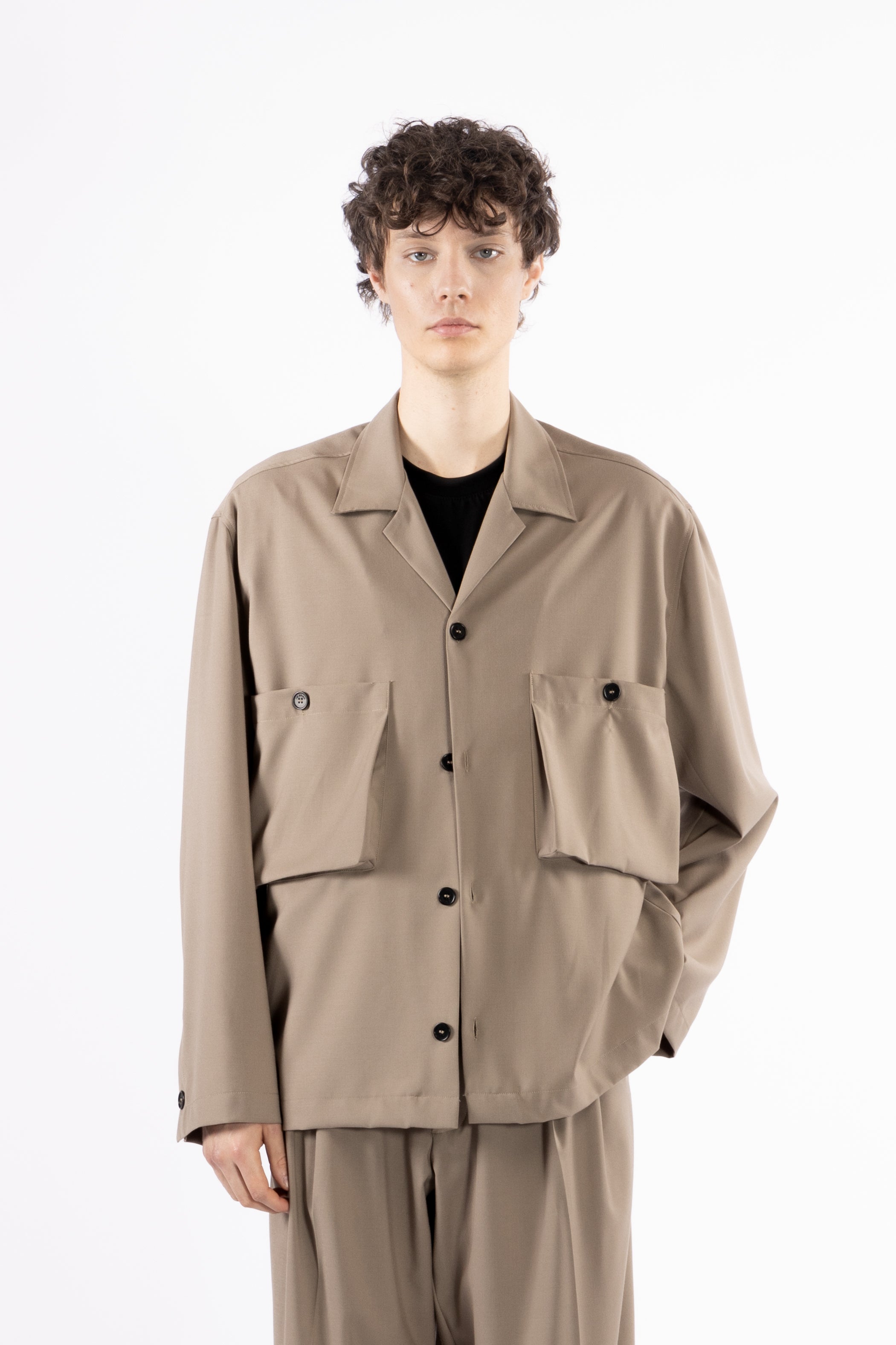 Camicia tasconi collo aperto - Taupe