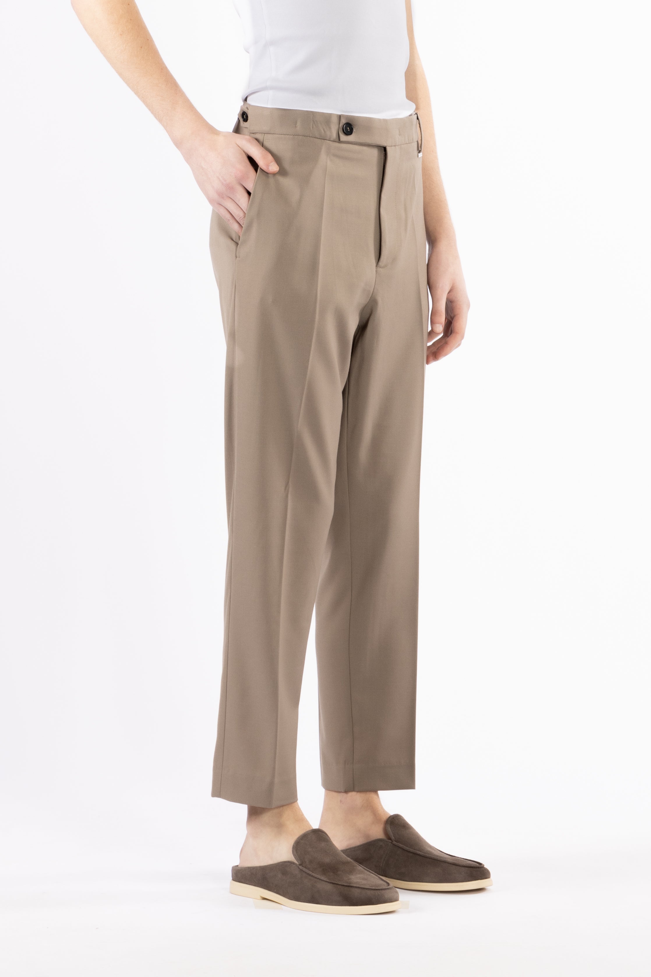 Pantalone regolare vita alta - Taupe