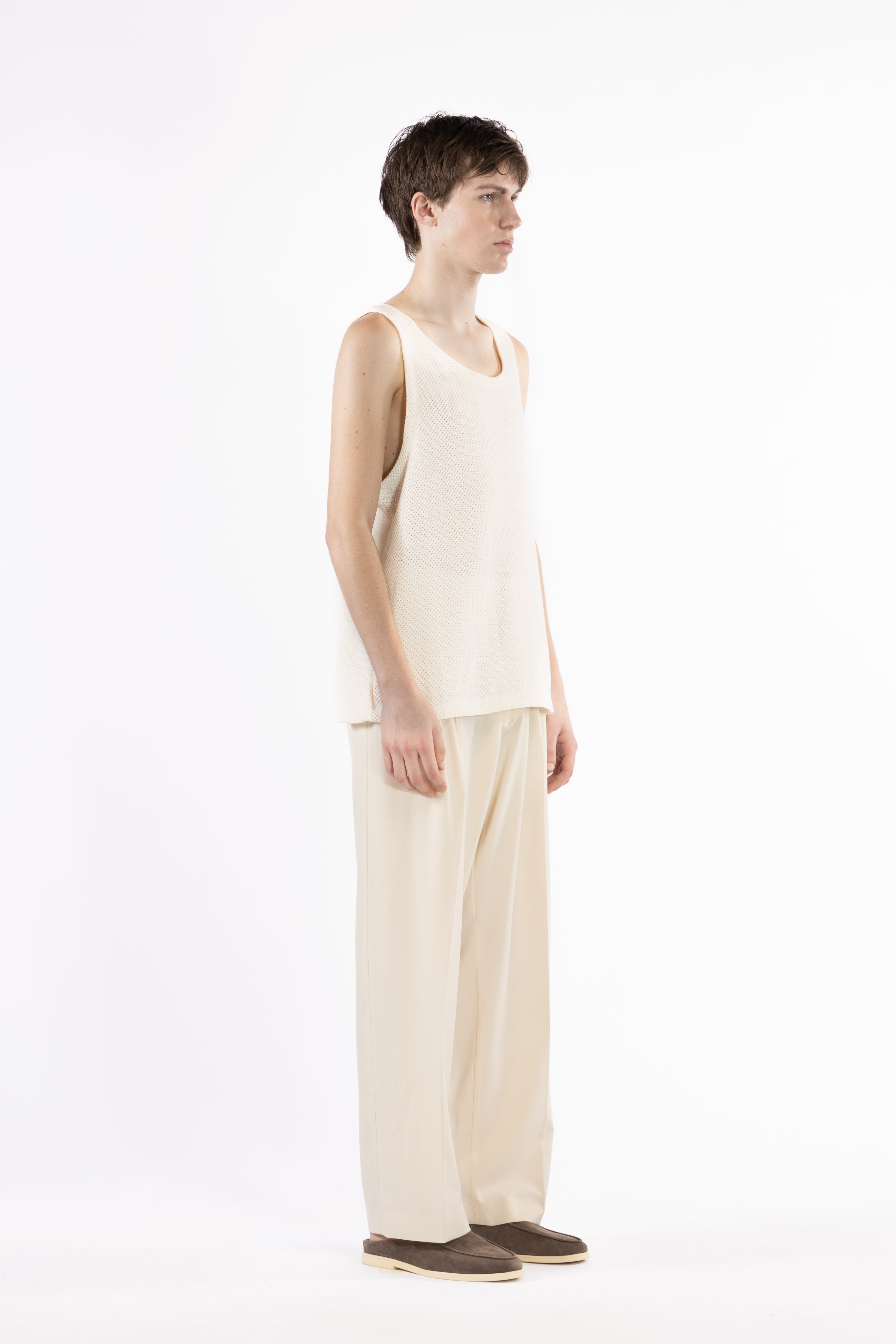 Pantalone fondo ampio con pinces - Panna