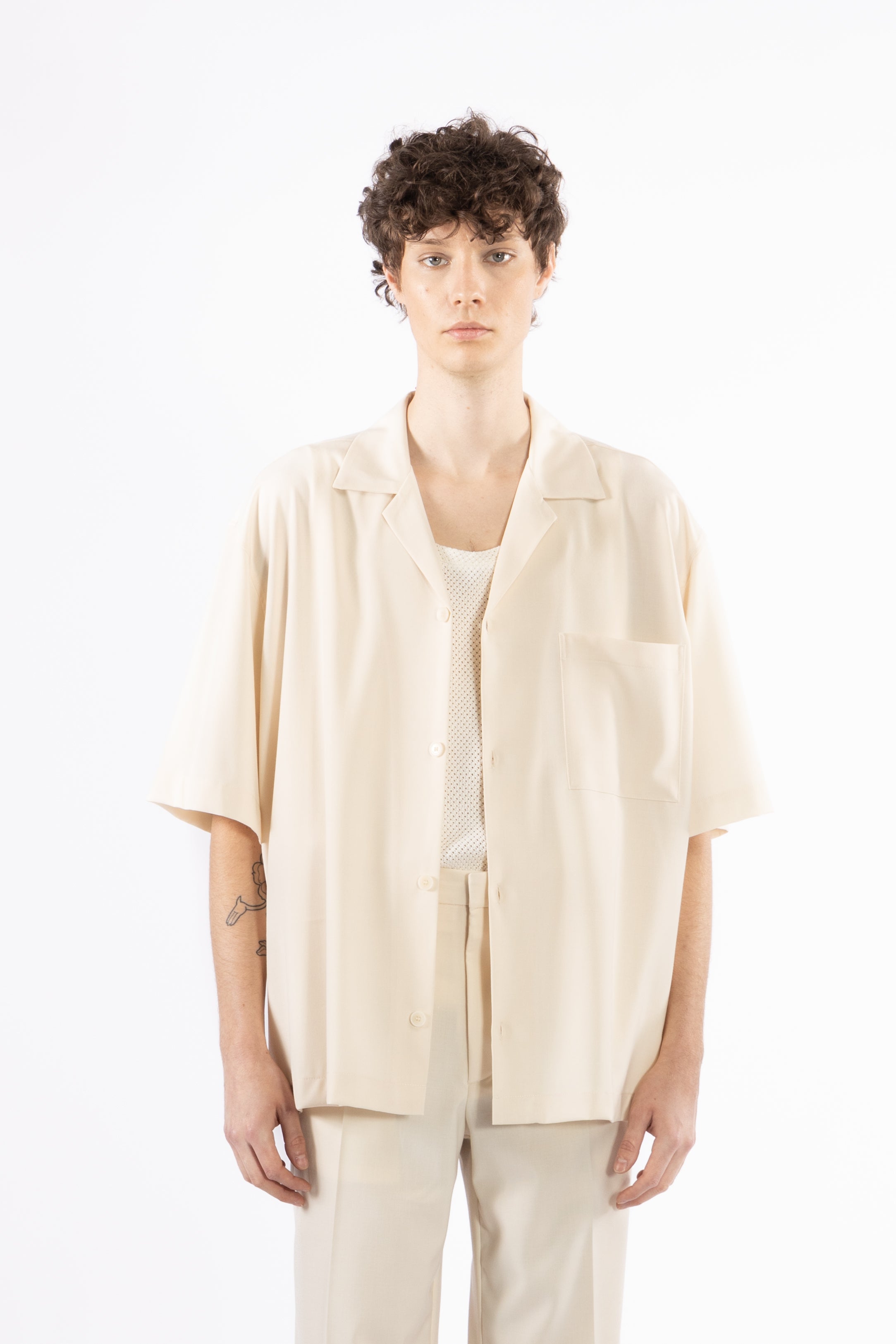 Camicia morbida collo aperto - Panna