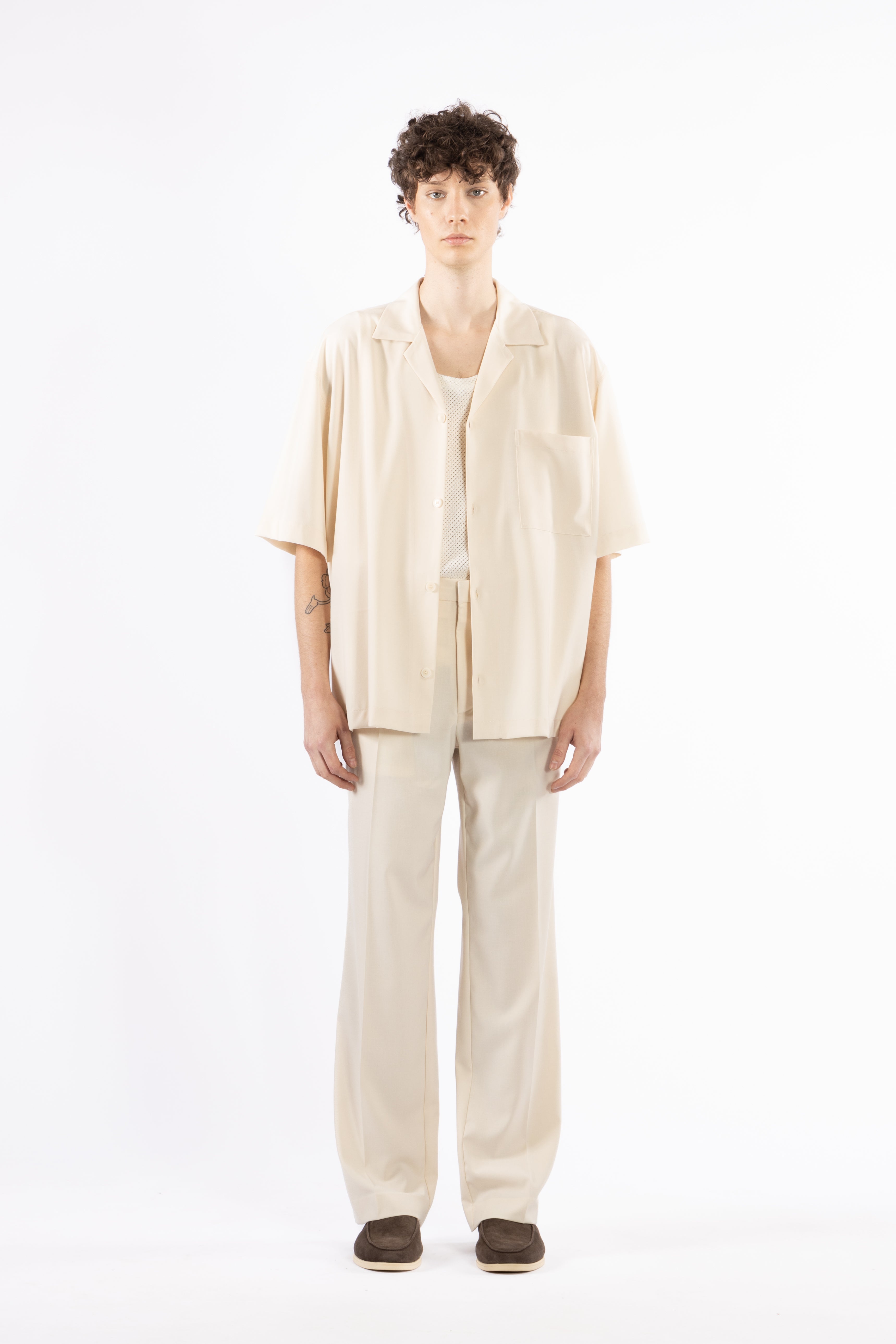 Camicia morbida collo aperto - Panna