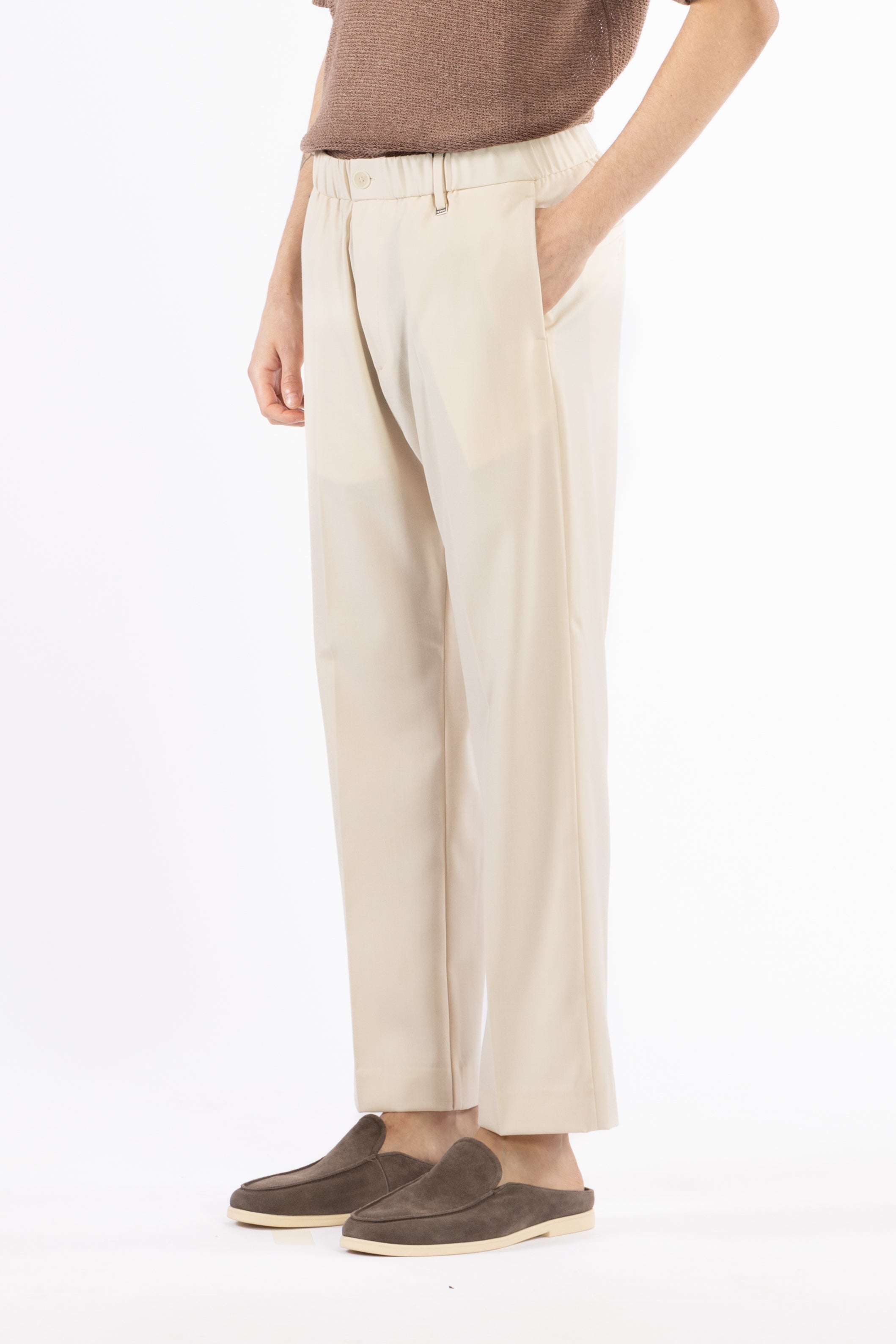 Pantalone gamba dritta con elastico - Panna