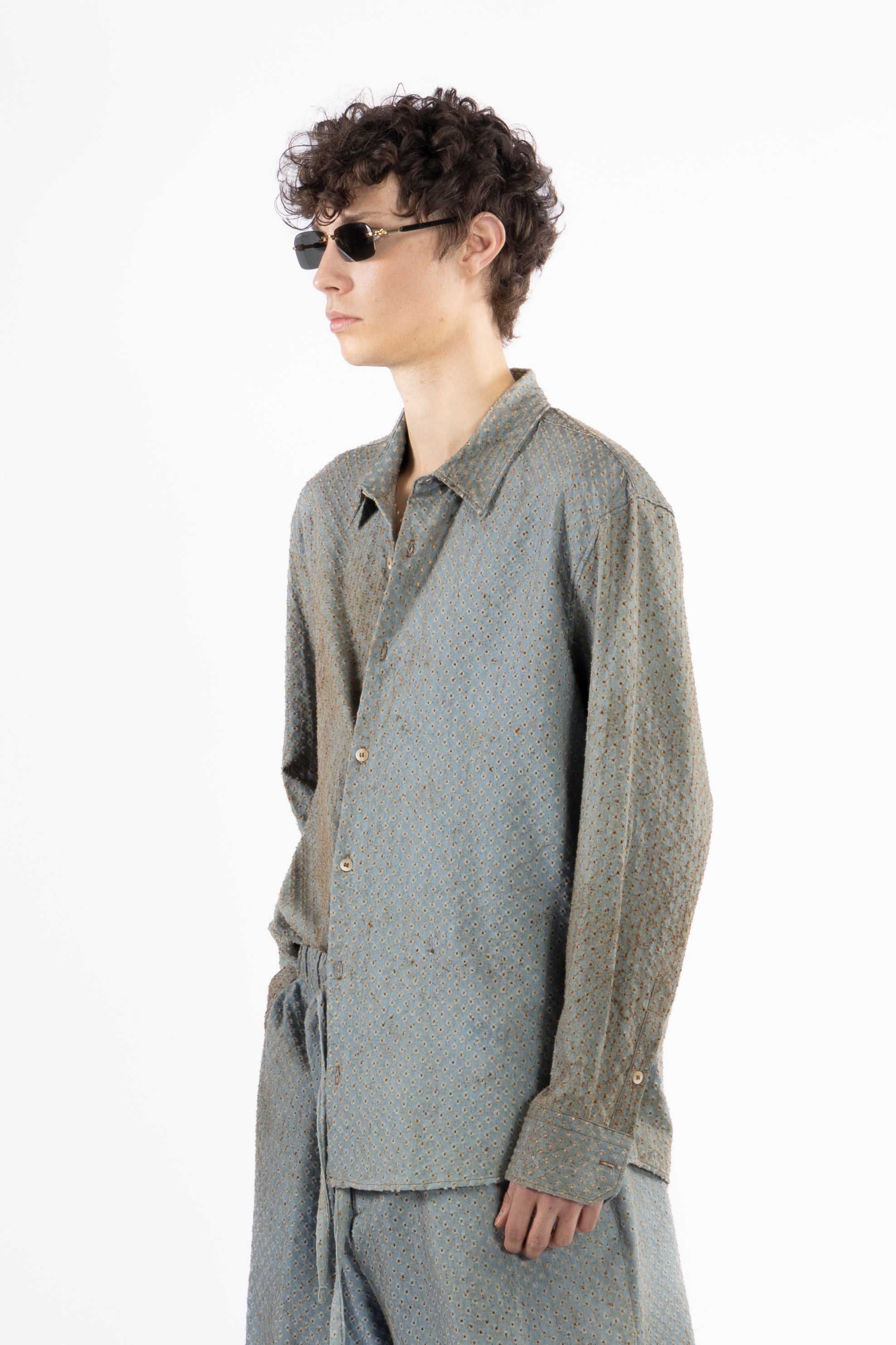 Camicia in cotone effetto denim vissuto