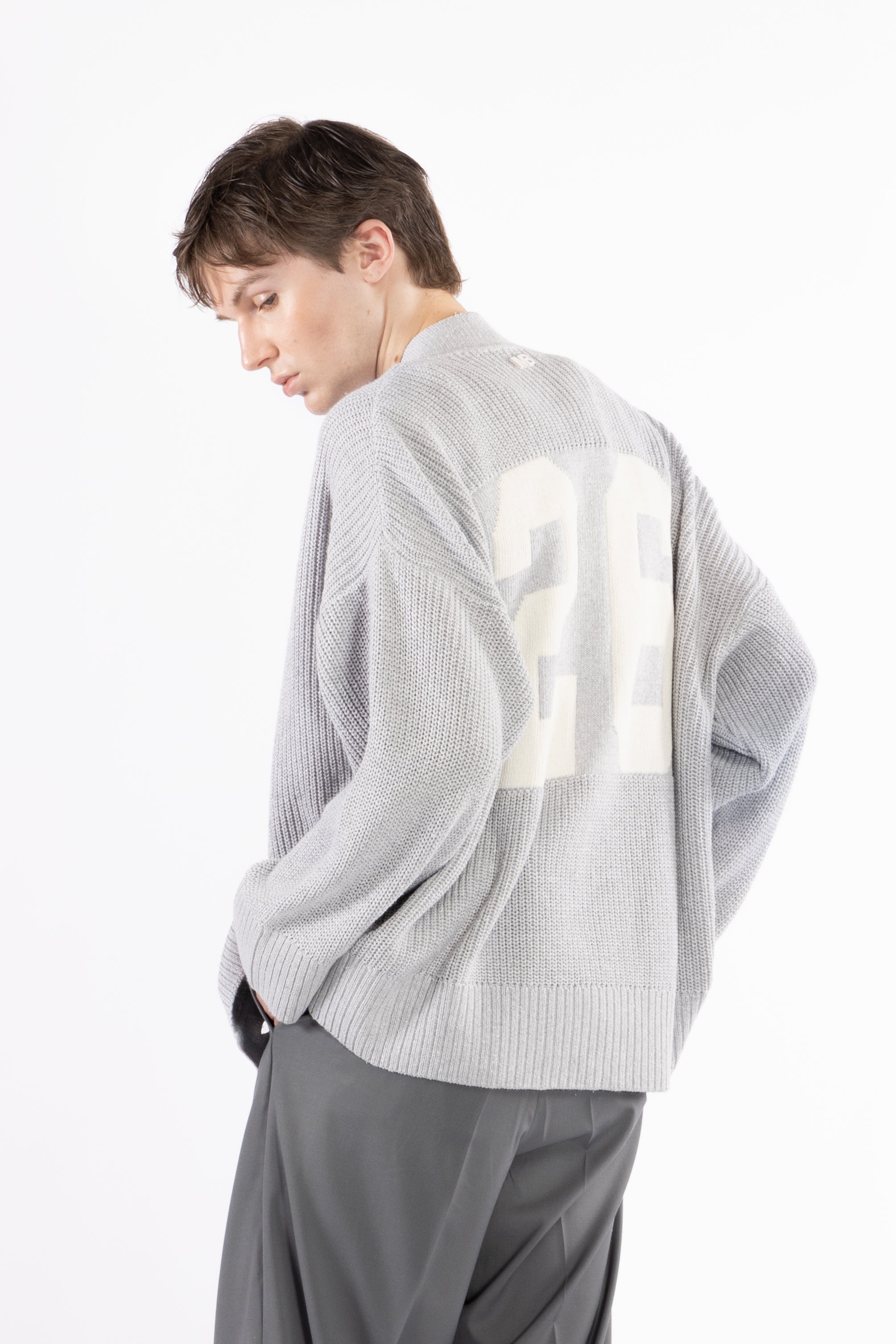 Cardigan in maglia con intarsio - Grigio