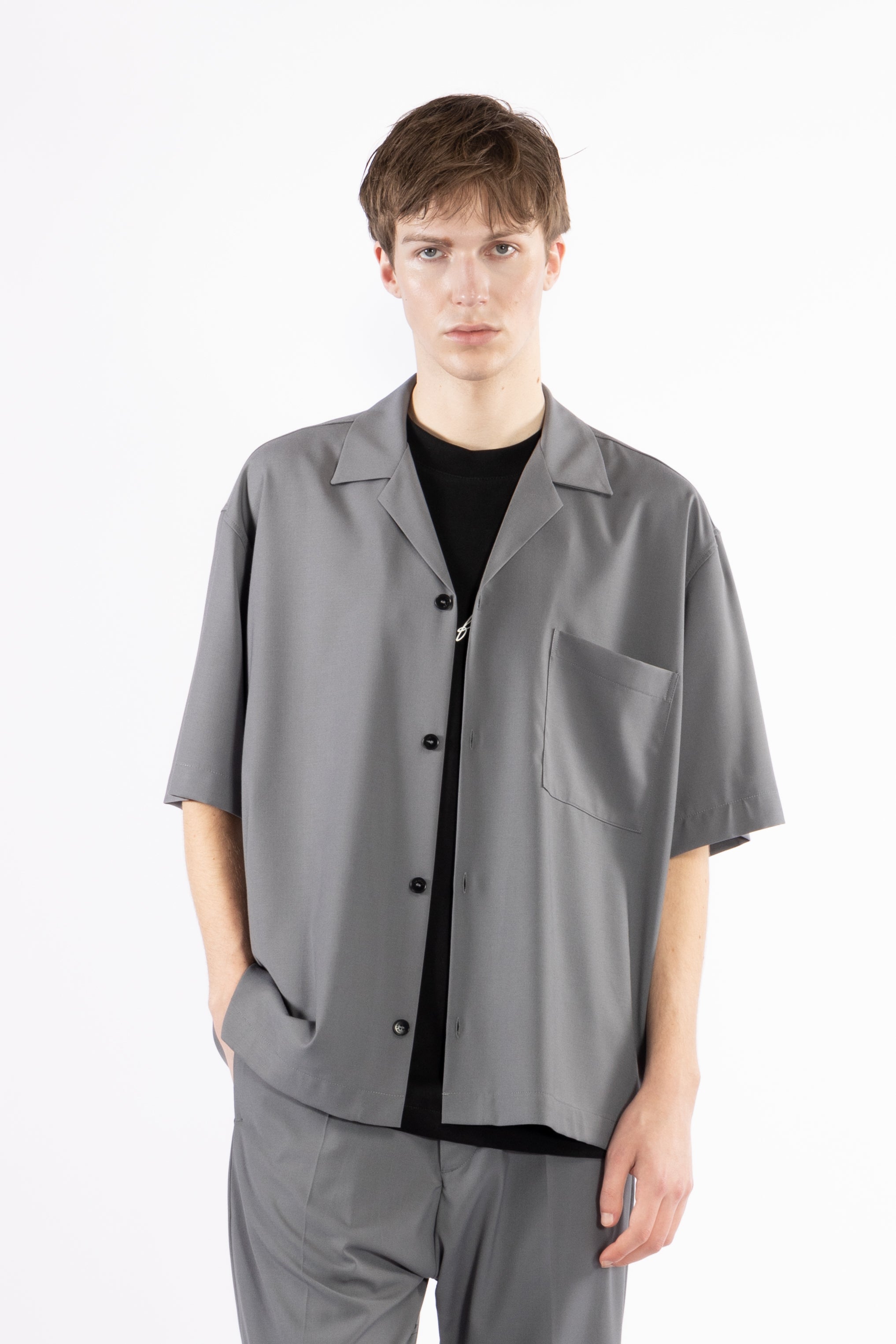 Camicia morbida collo aperto - Grigio