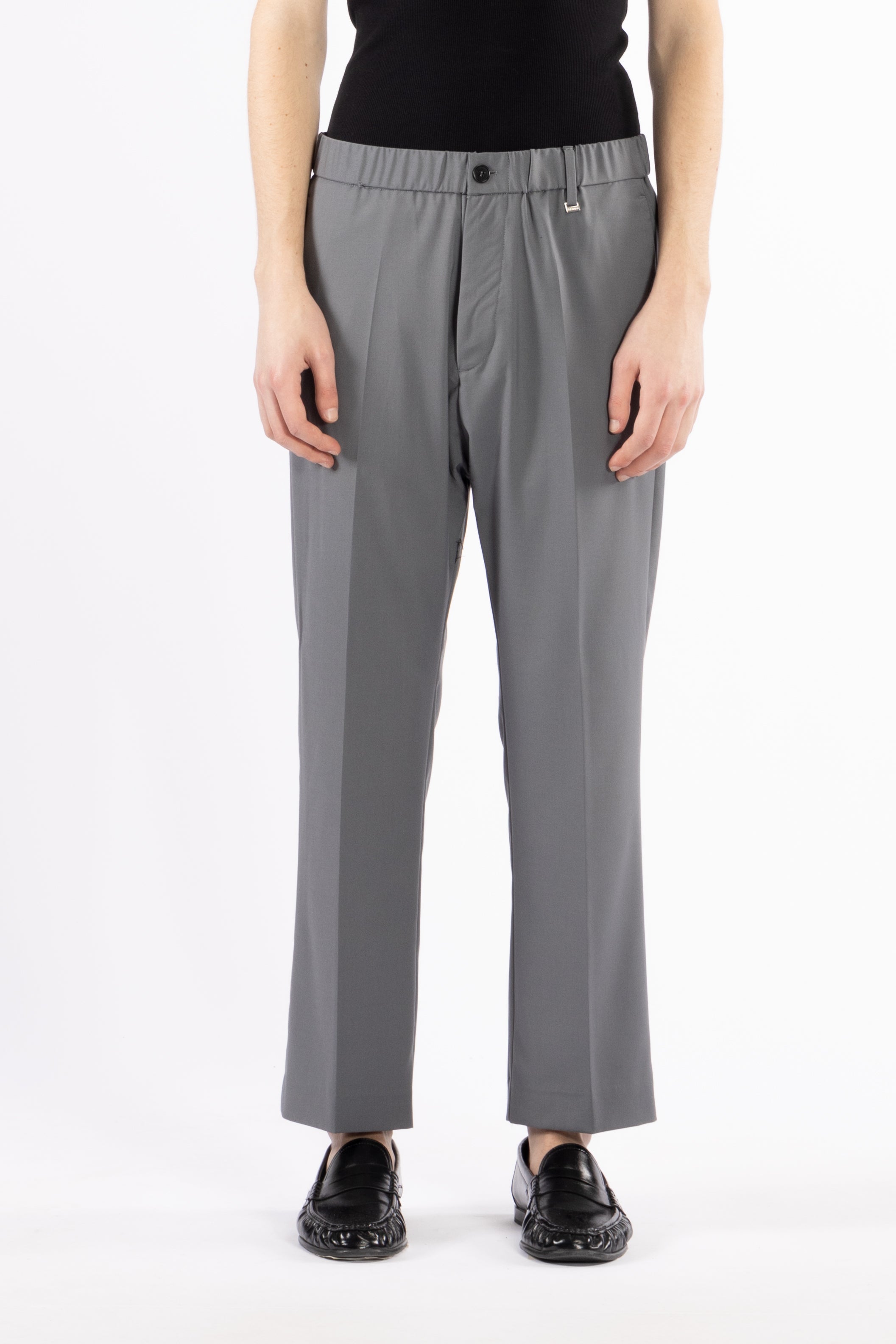 Pantalone gamba dritta con elastico - Grigio