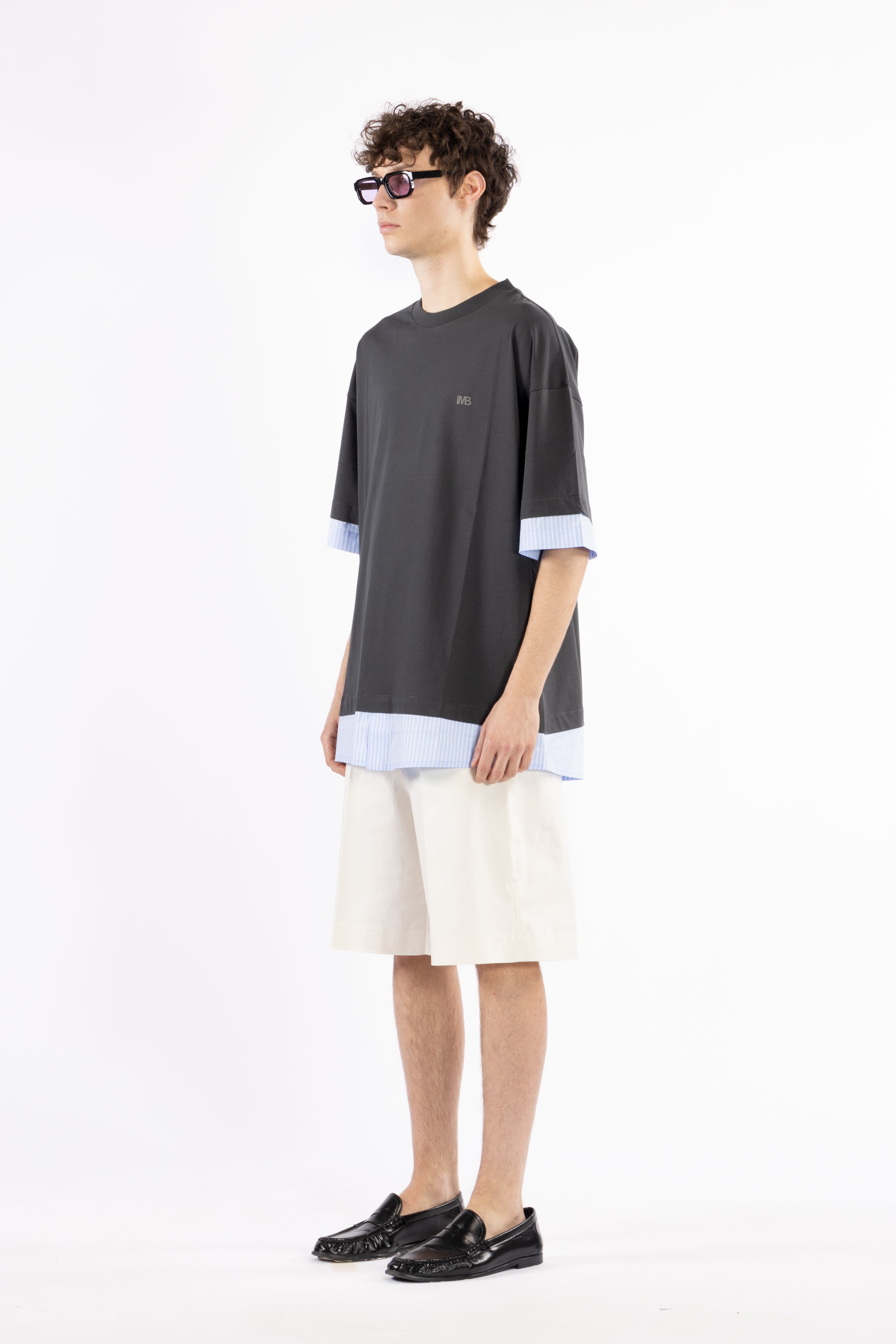 T-shirt oversize in cotone a contrasto - Grigio