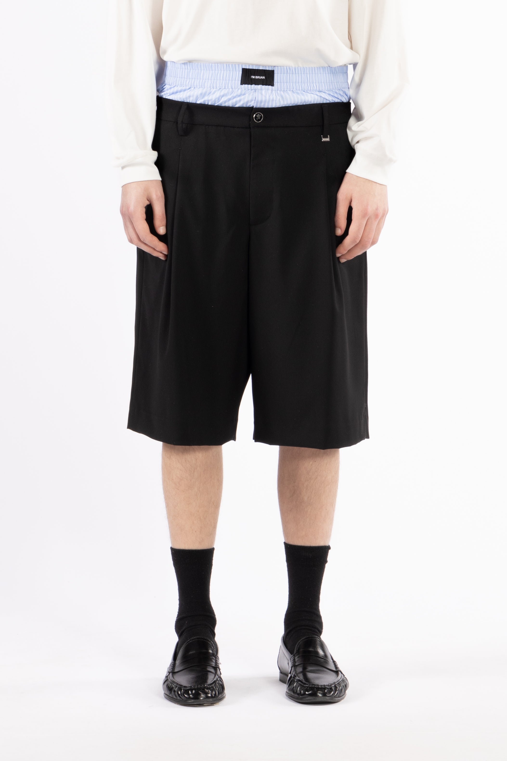 Bermuda oversize con elastico in cotone - Nero