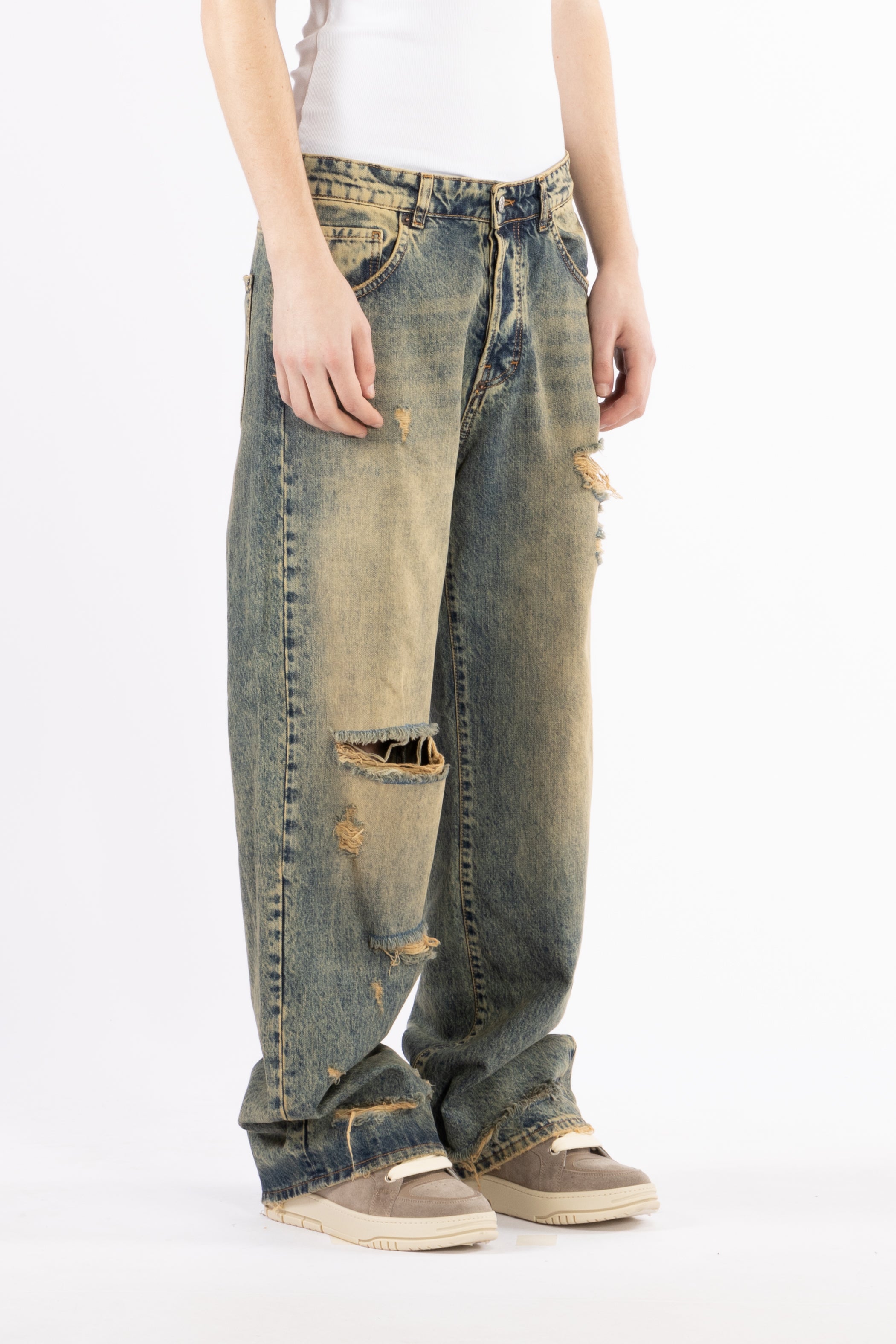 Jeans gamba ampia effetto slavato