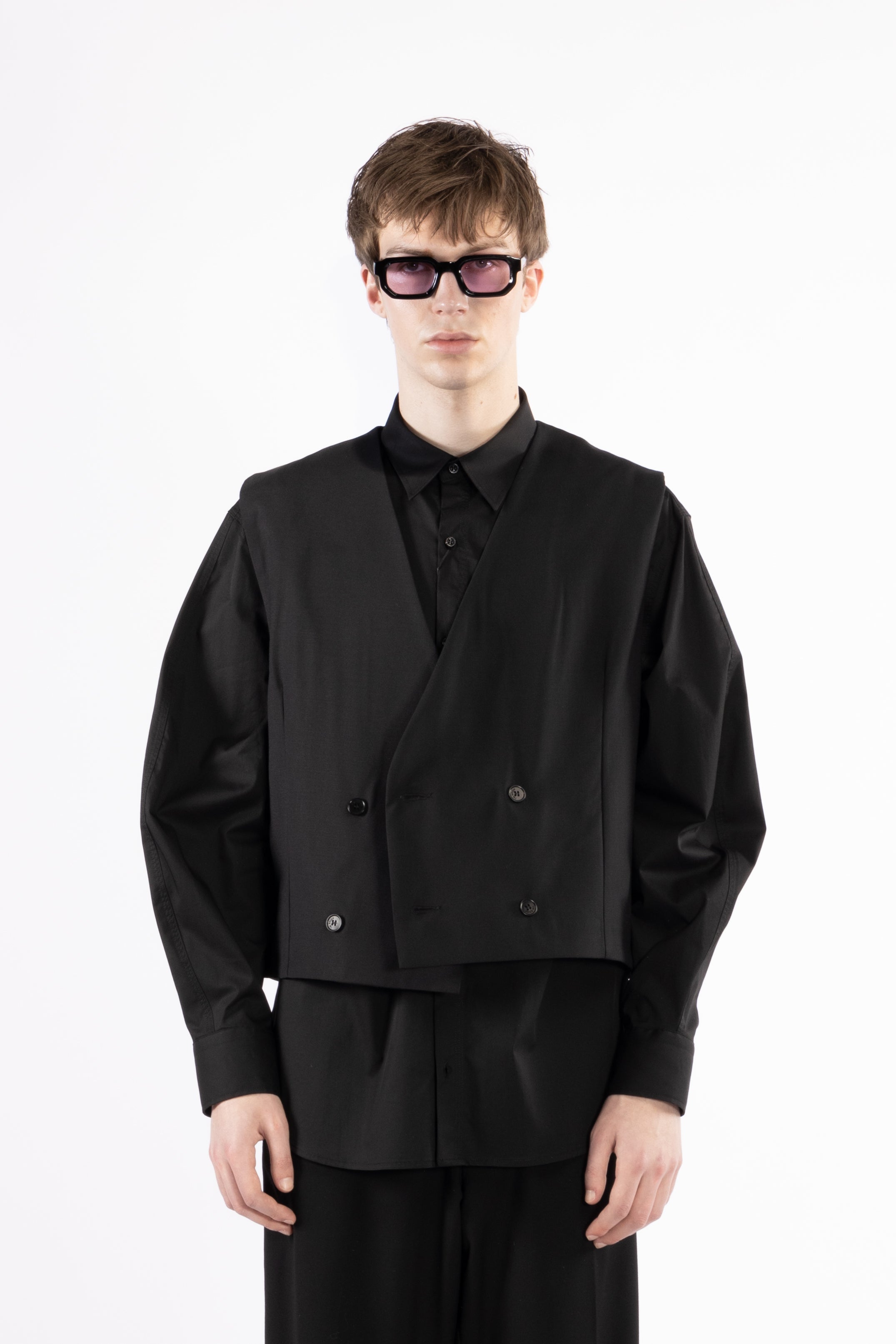 Giacca gilet senza maniche misto lana - Nero