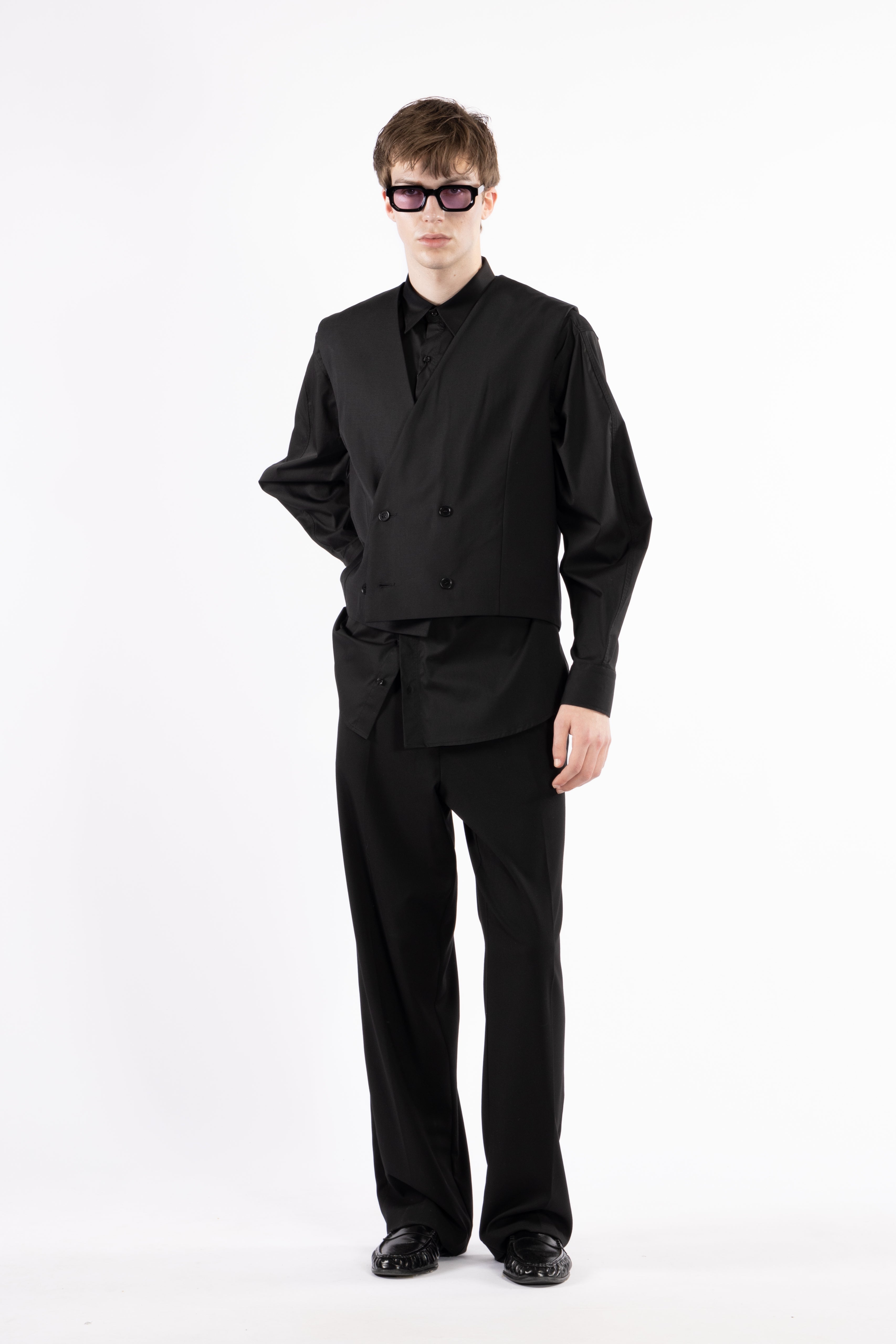 Giacca gilet senza maniche misto lana - Nero