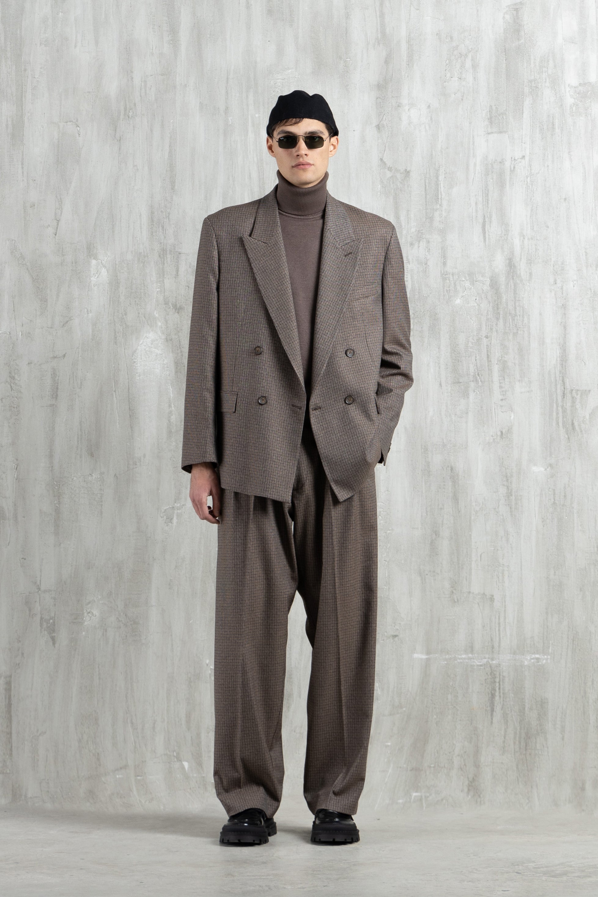 Pantalone pied de poule fondo ampio doppia pince