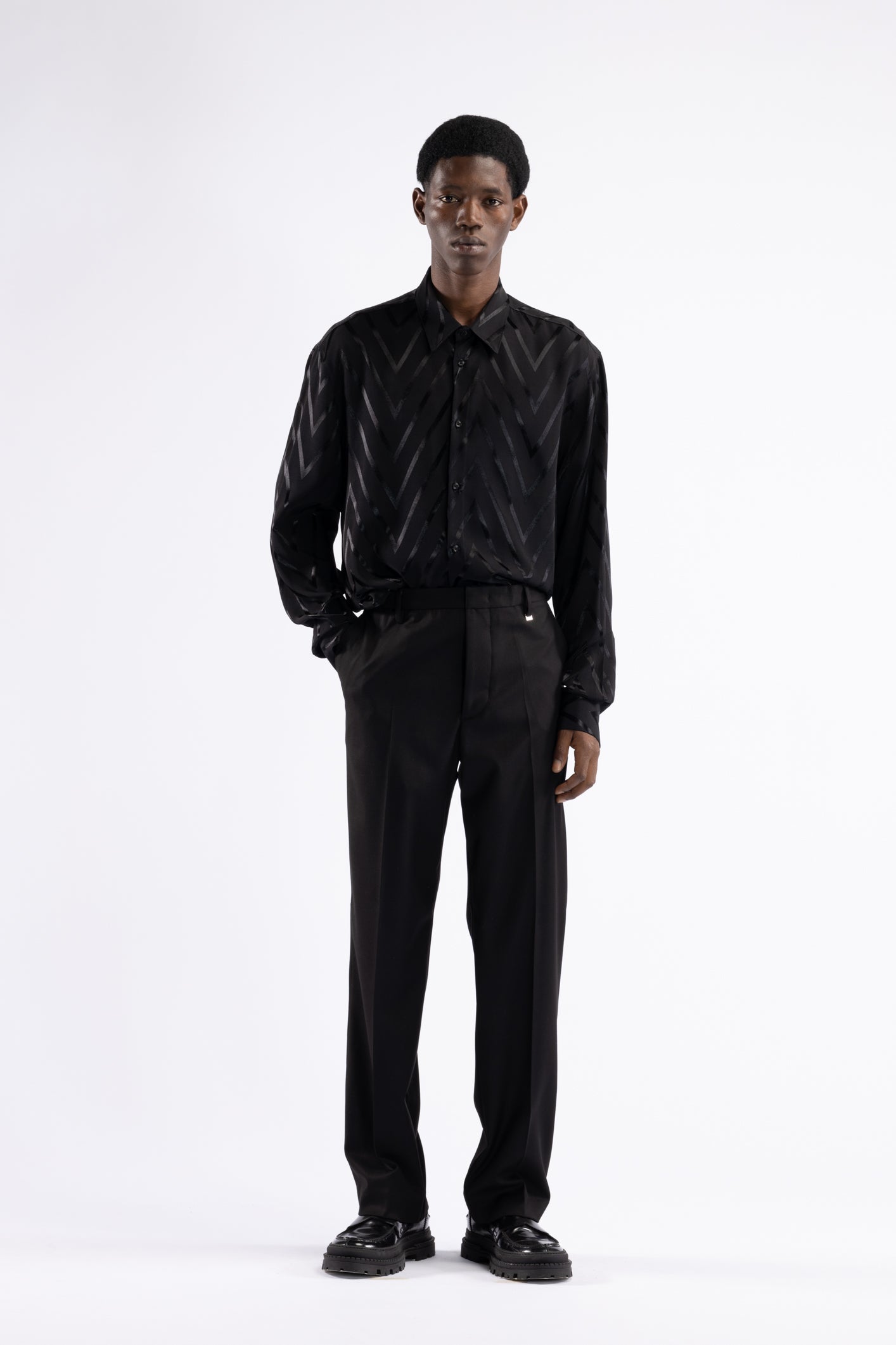 Camicia in viscosa fantasia - Nero