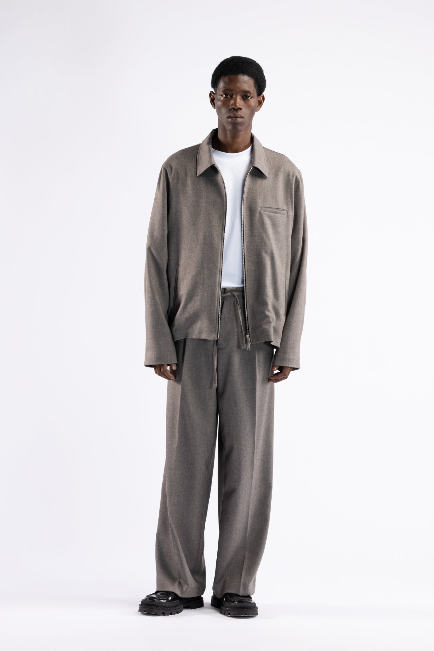 Giacca camicia con cerniera - Tortora