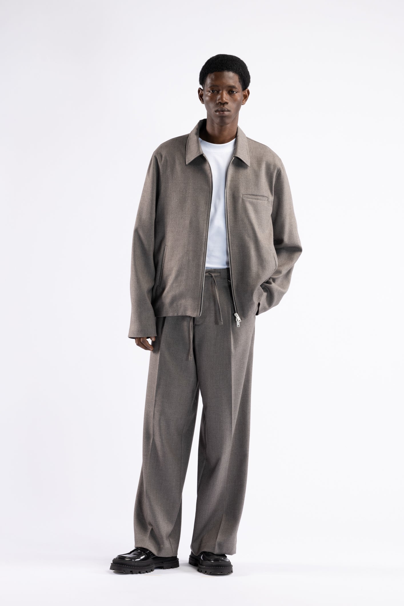 Giacca camicia con cerniera - Tortora