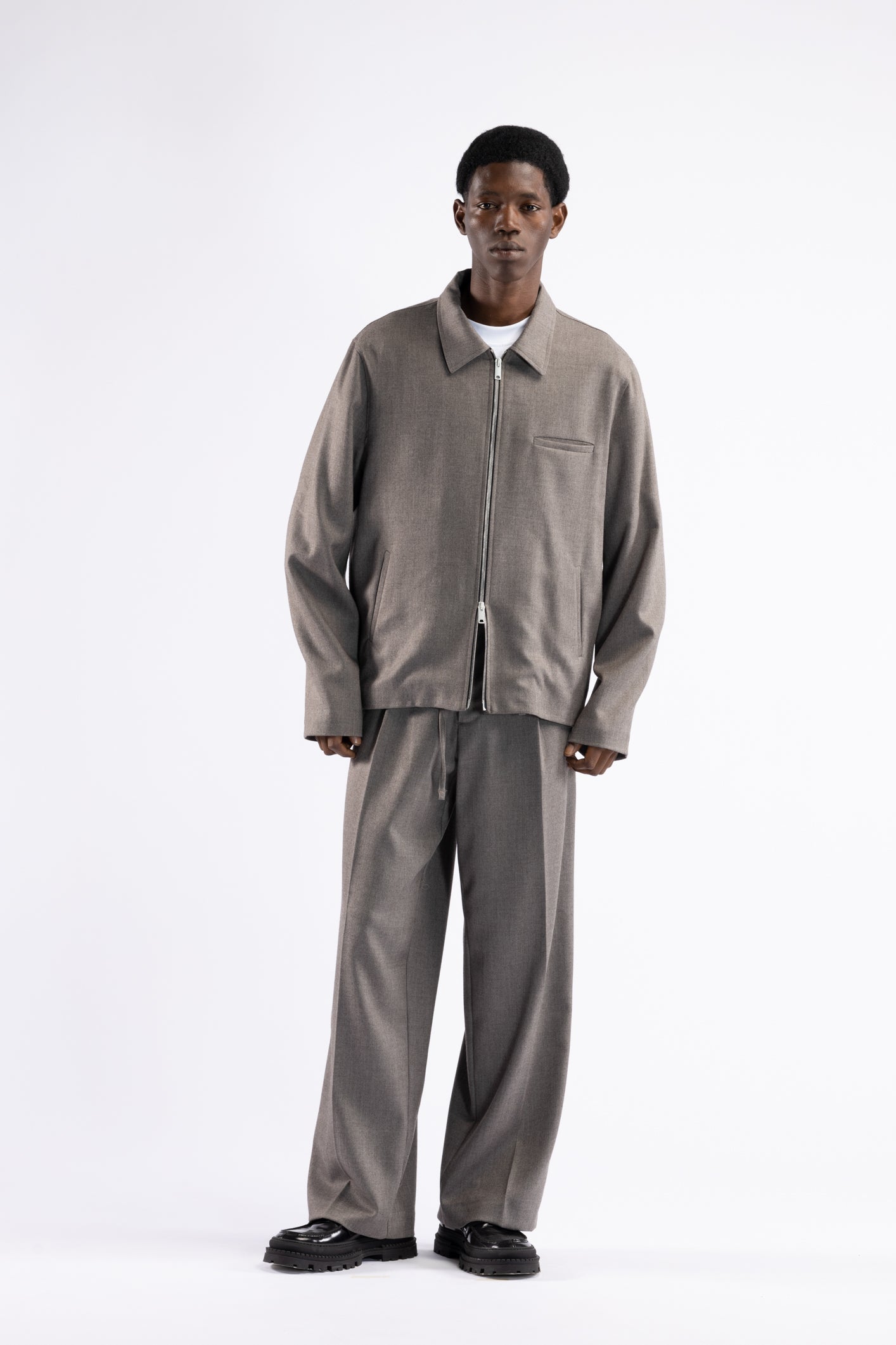 Giacca camicia con cerniera - Tortora