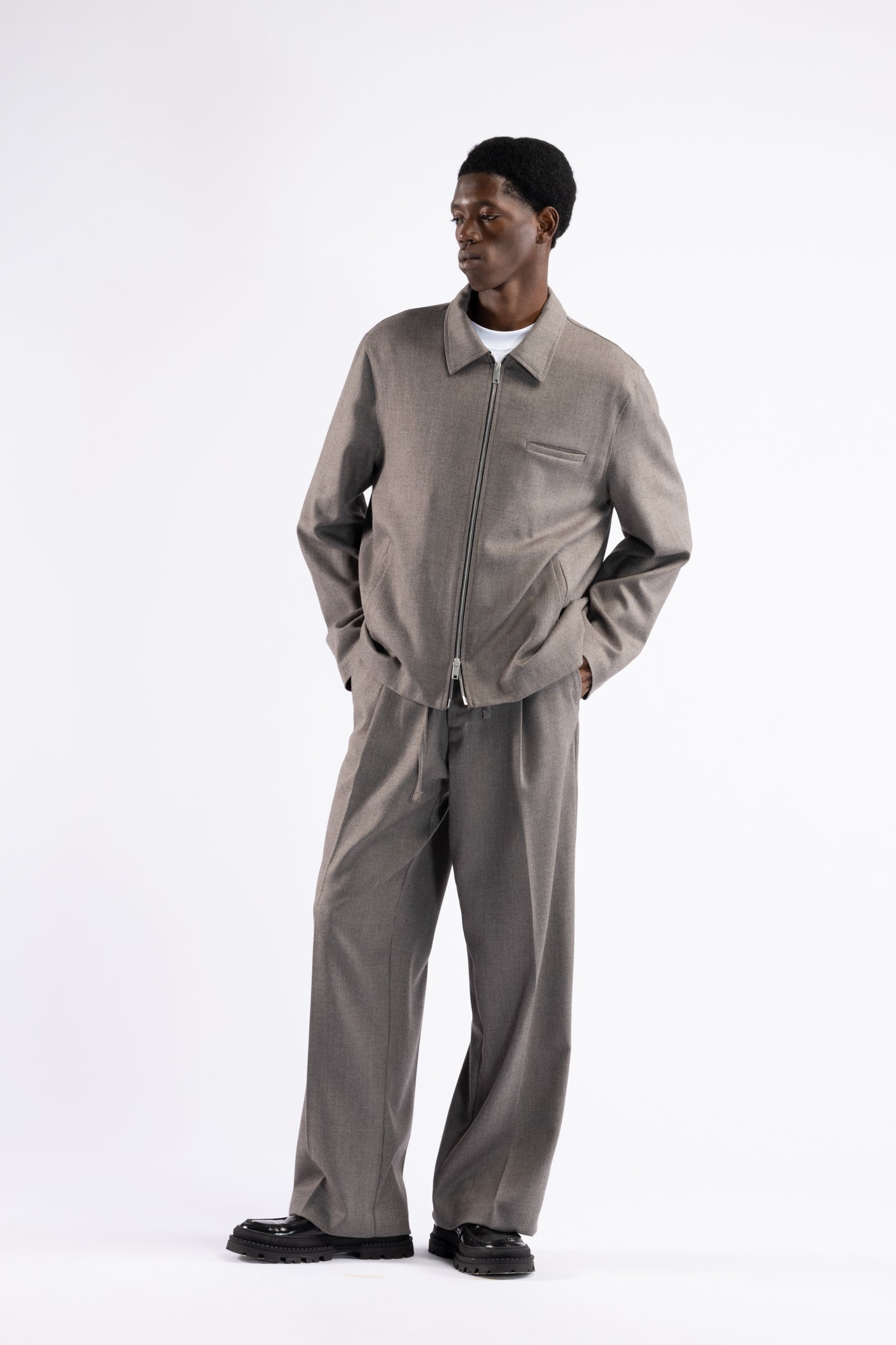 Giacca camicia con cerniera - Tortora