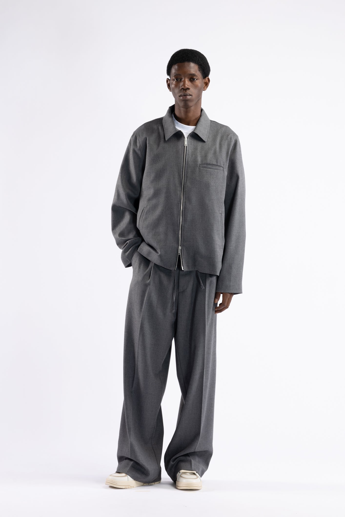 Giacca camicia con cerniera - Grigio