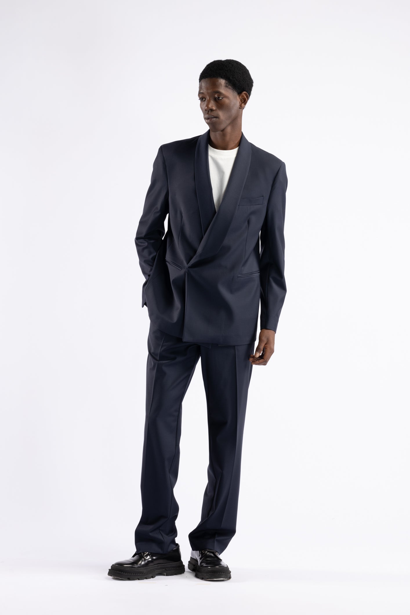 Pantalone in lana gamba dritta - Blu