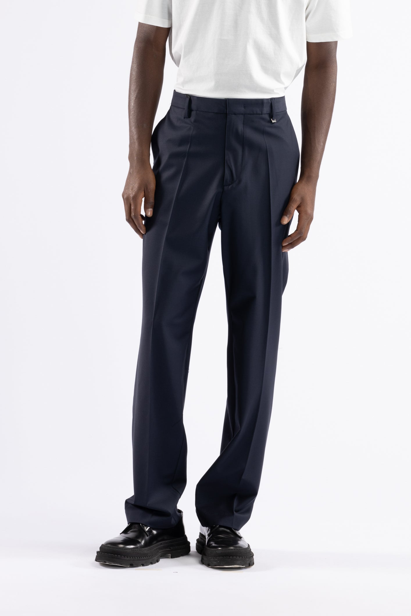 Pantalone in lana gamba dritta - Blu