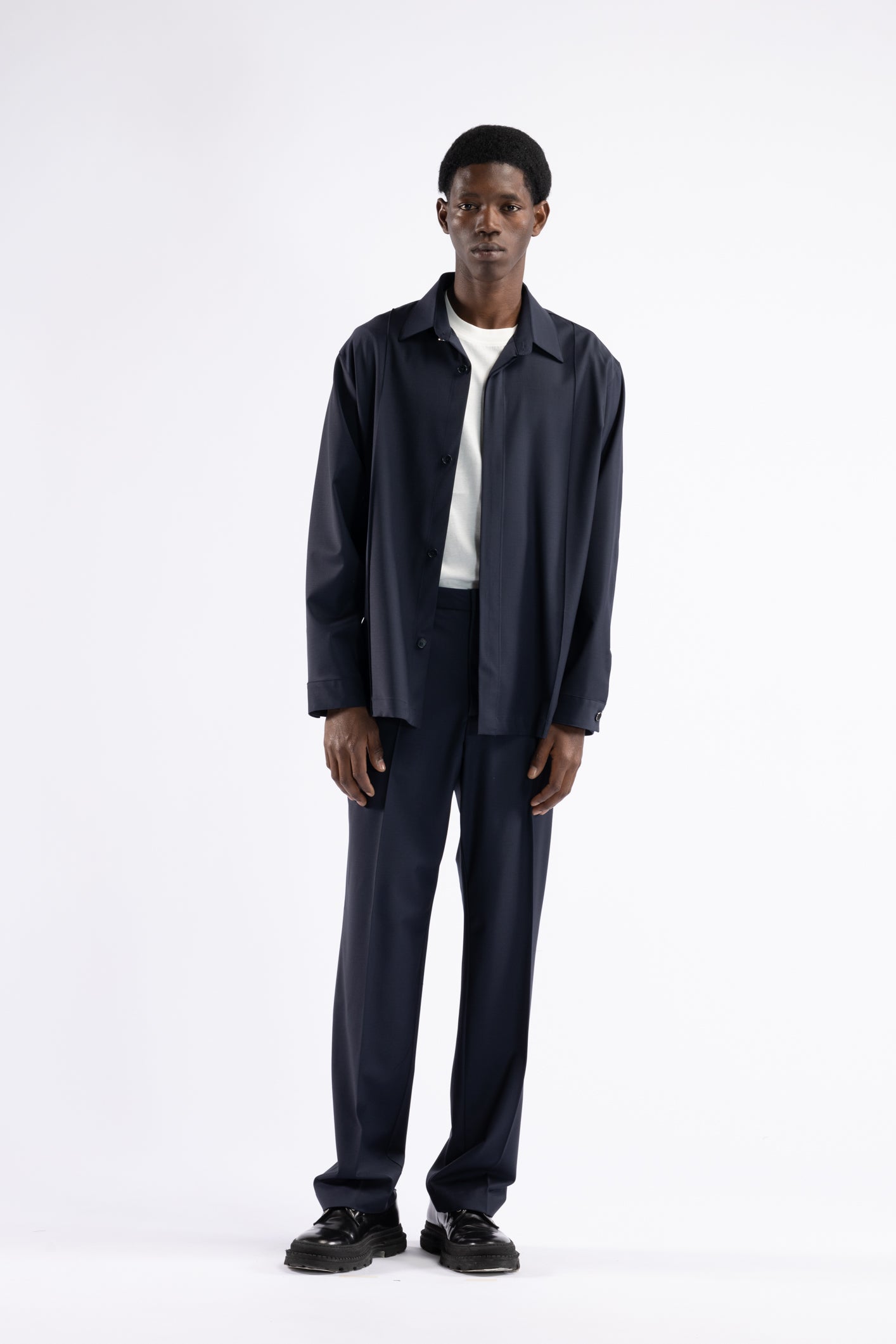 Pantalone in lana gamba dritta - Blu