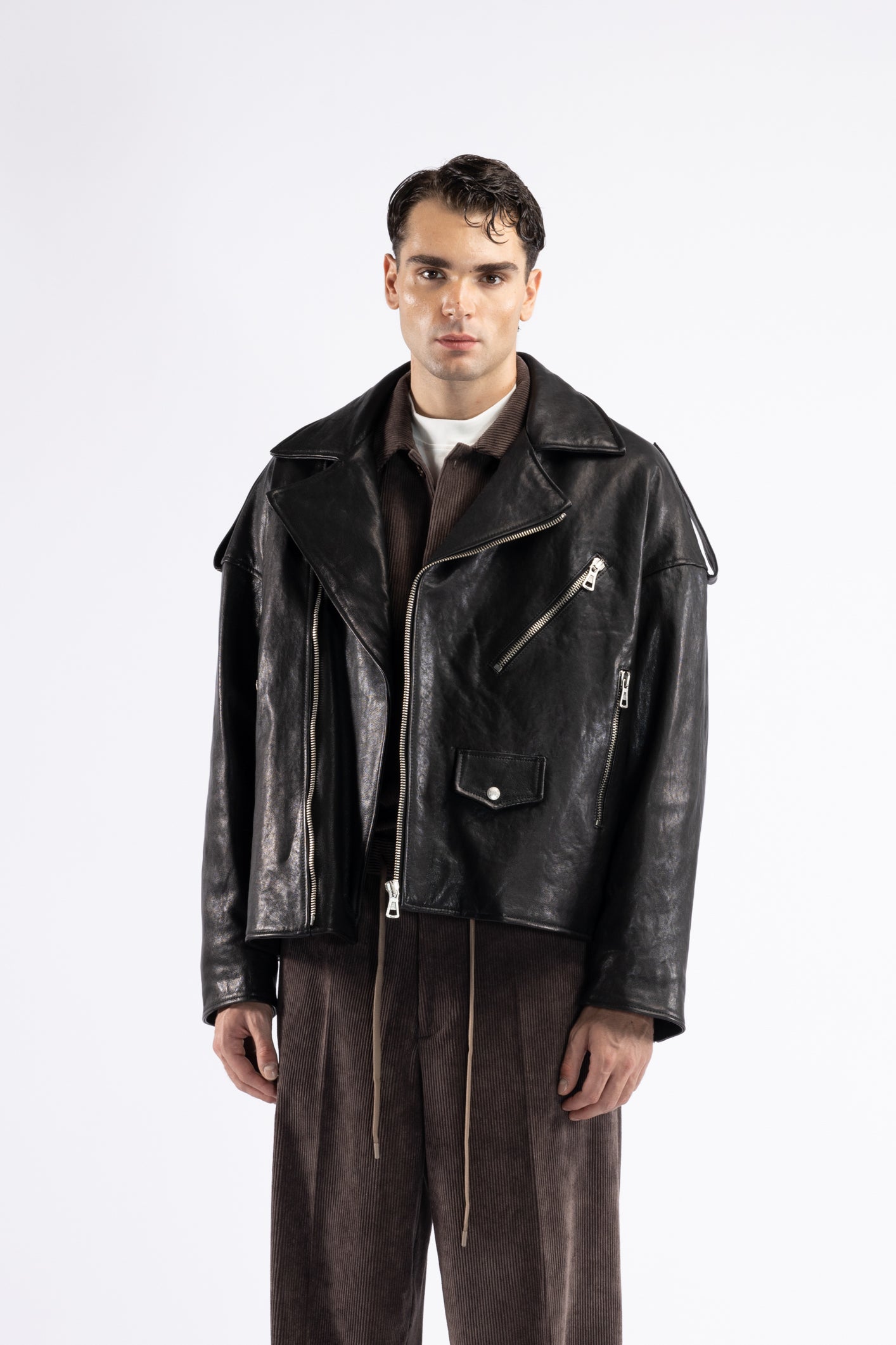 Giacca biker in pelle - Nero