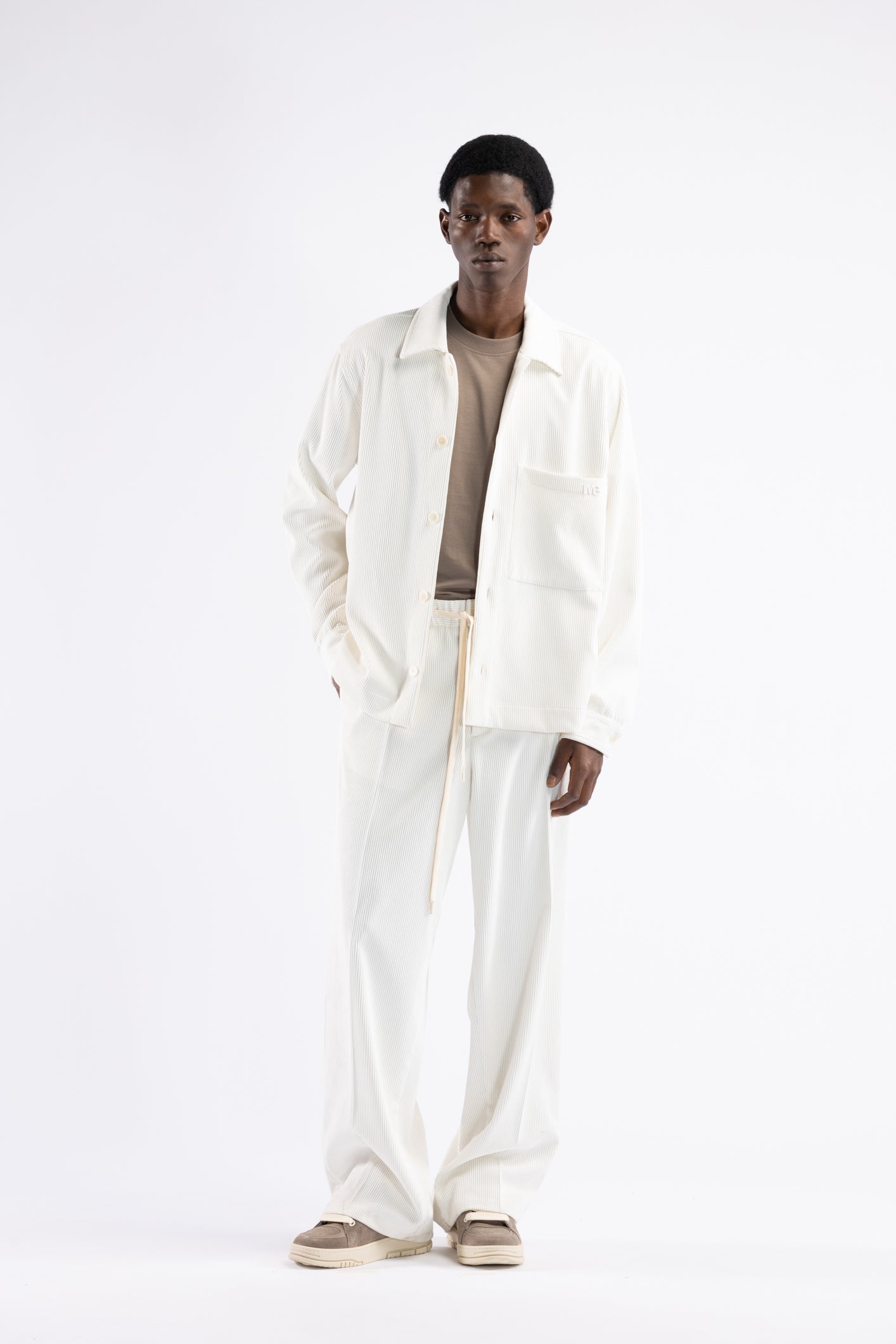 Corduroy Drawstring Trousers - Cream