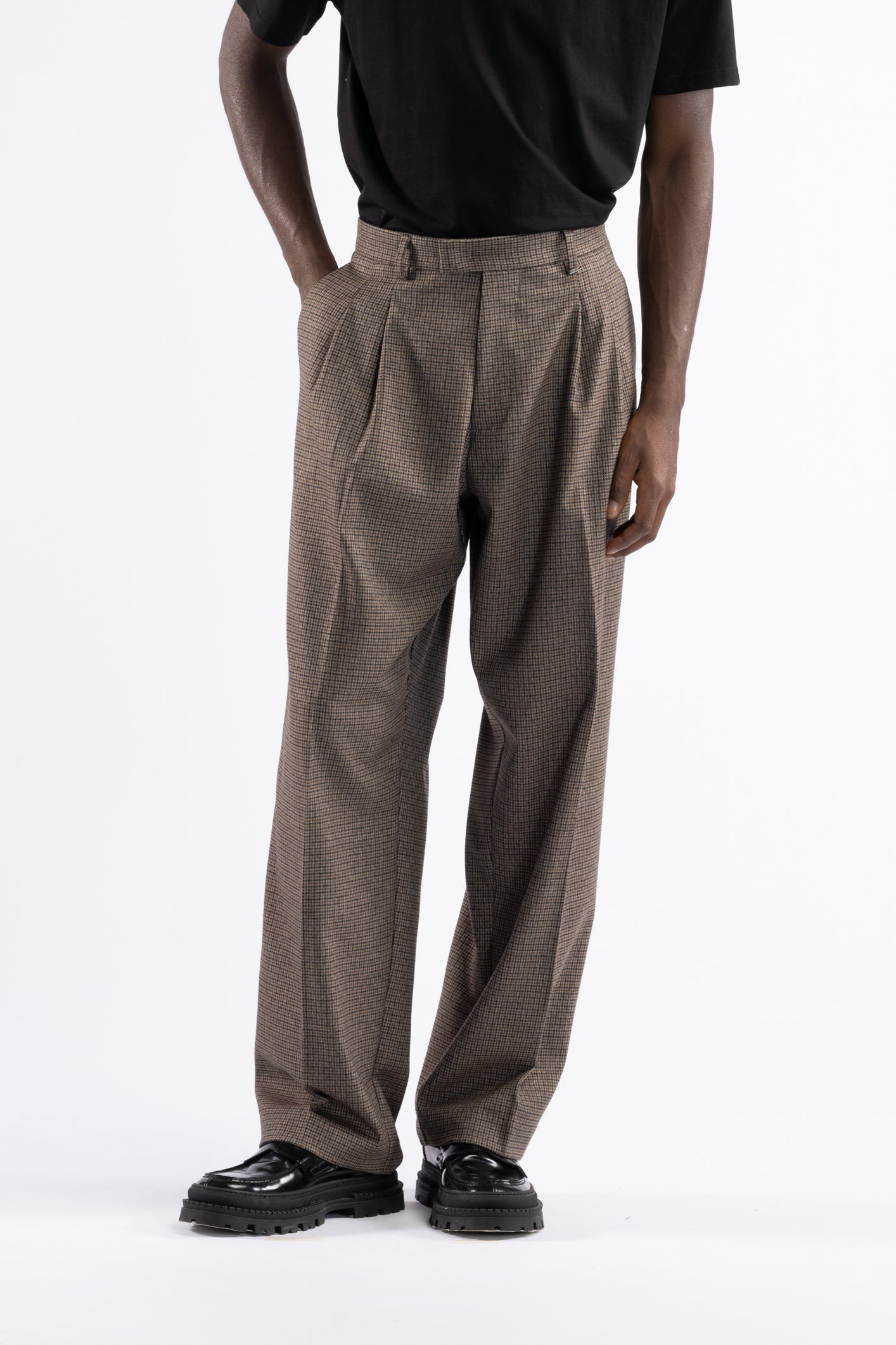 Pantalone pied de poule fondo ampio doppia pince