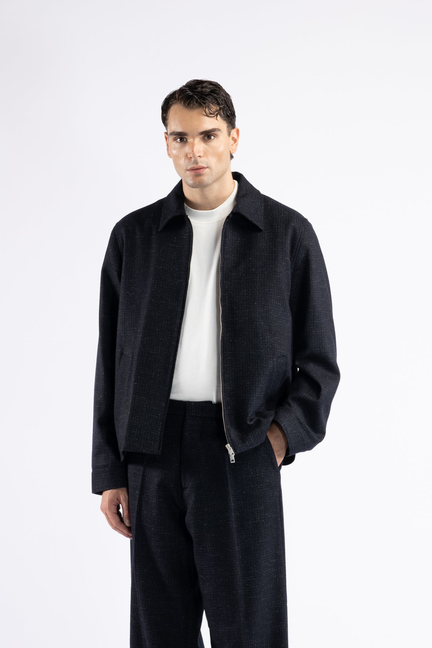 Giacca camicia microfantasia in lana - Blu