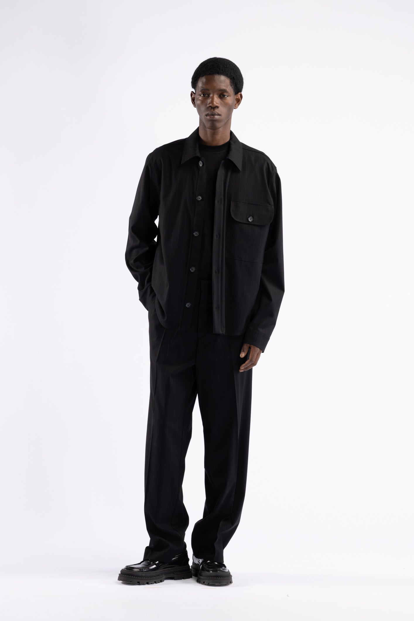 Pantalone fondo ampio gessato - Nero