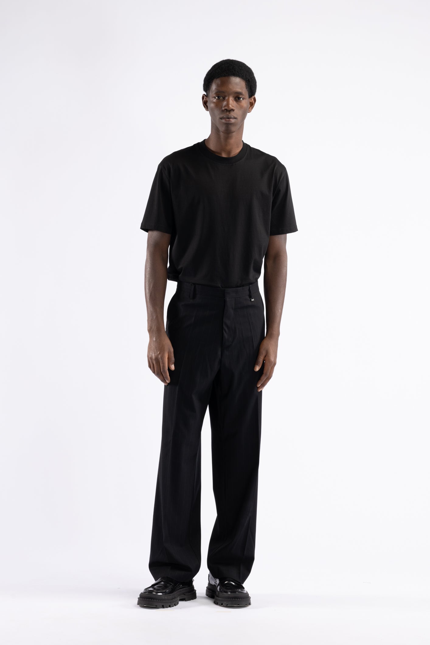 Pantalone fondo ampio gessato - Nero
