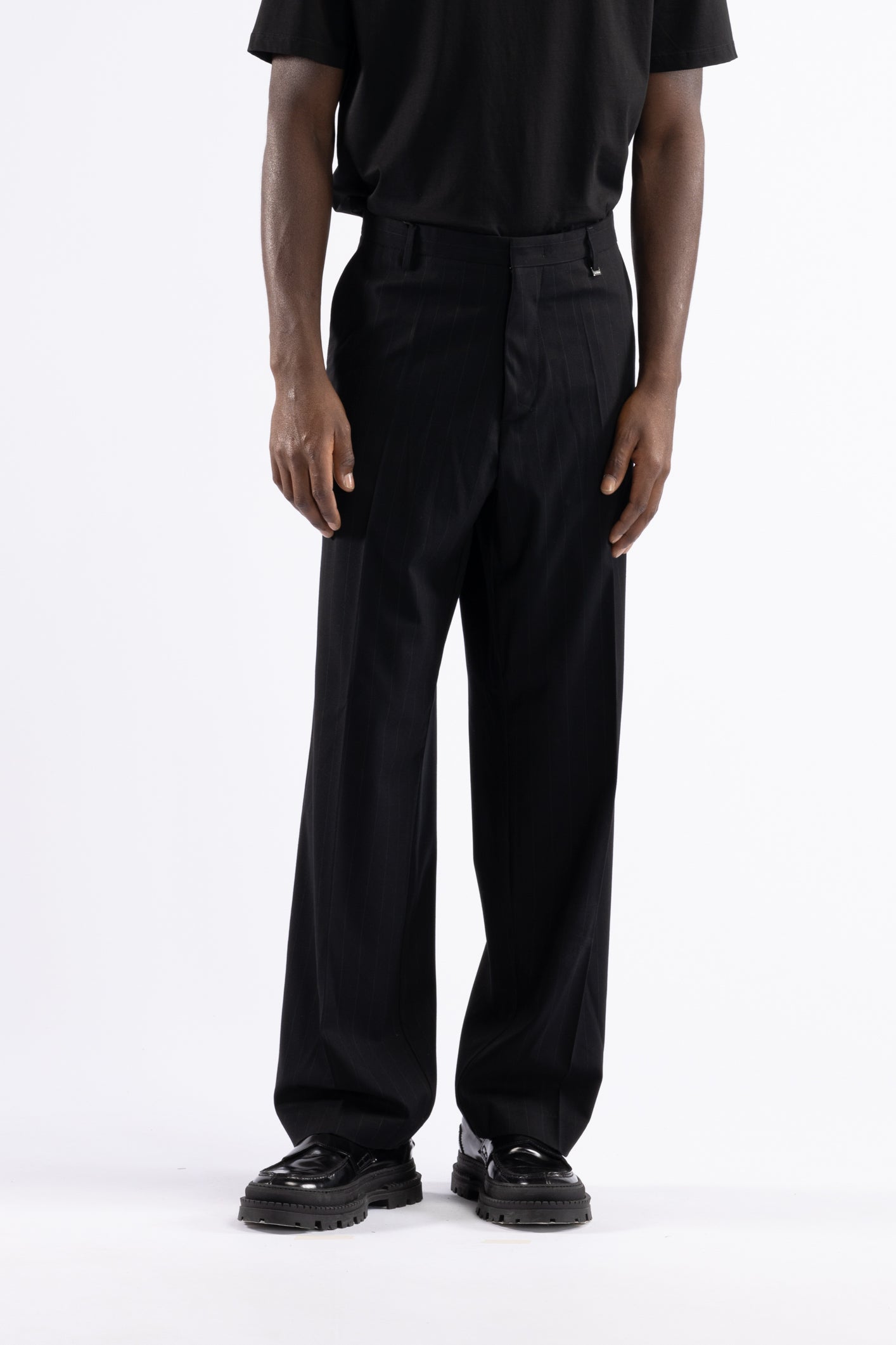 Pantalone fondo ampio gessato - Nero