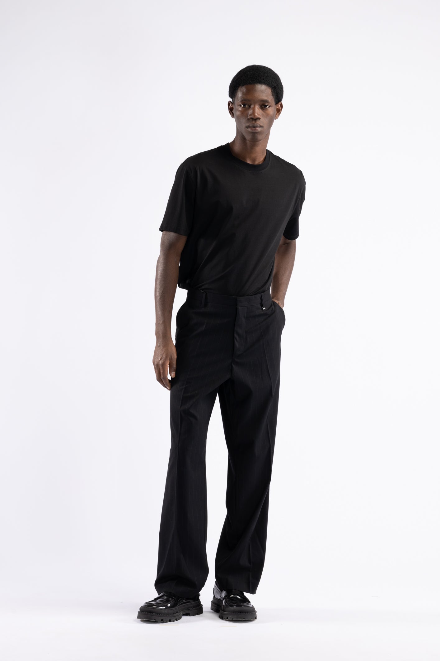 Pantalone fondo ampio gessato - Nero