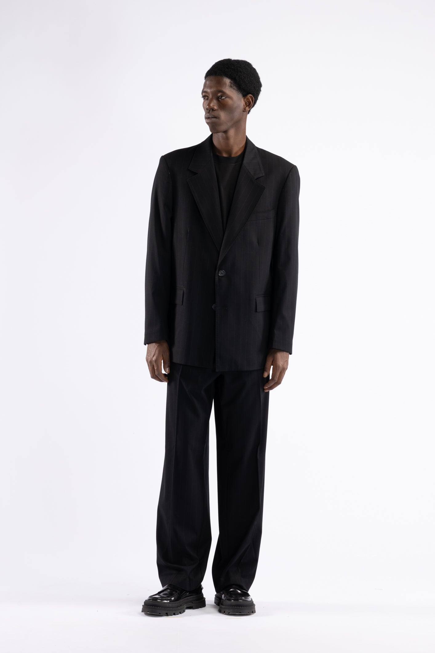 Pantalone fondo ampio gessato - Nero
