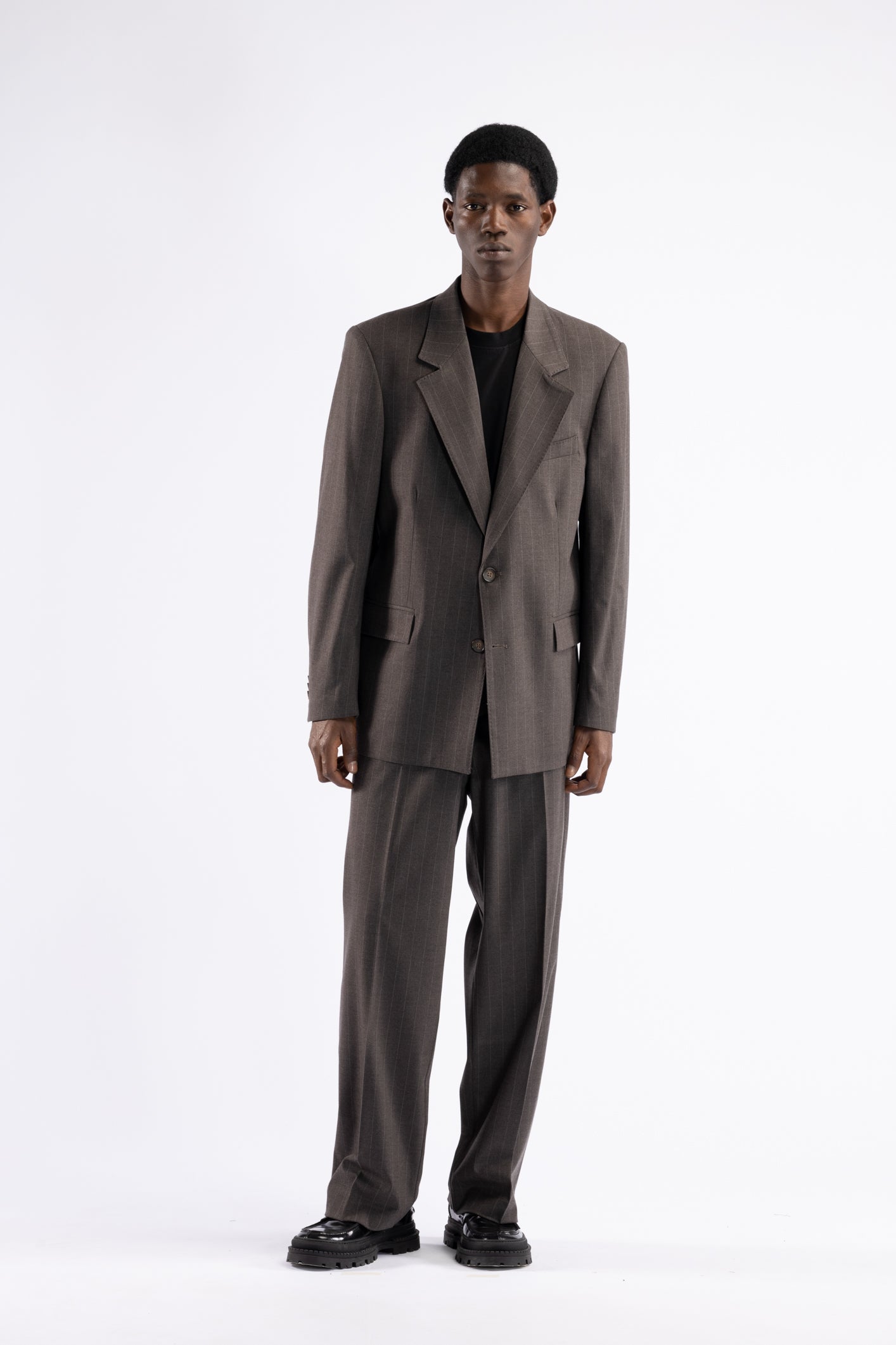 Pantalone fondo ampio gessato - Moro