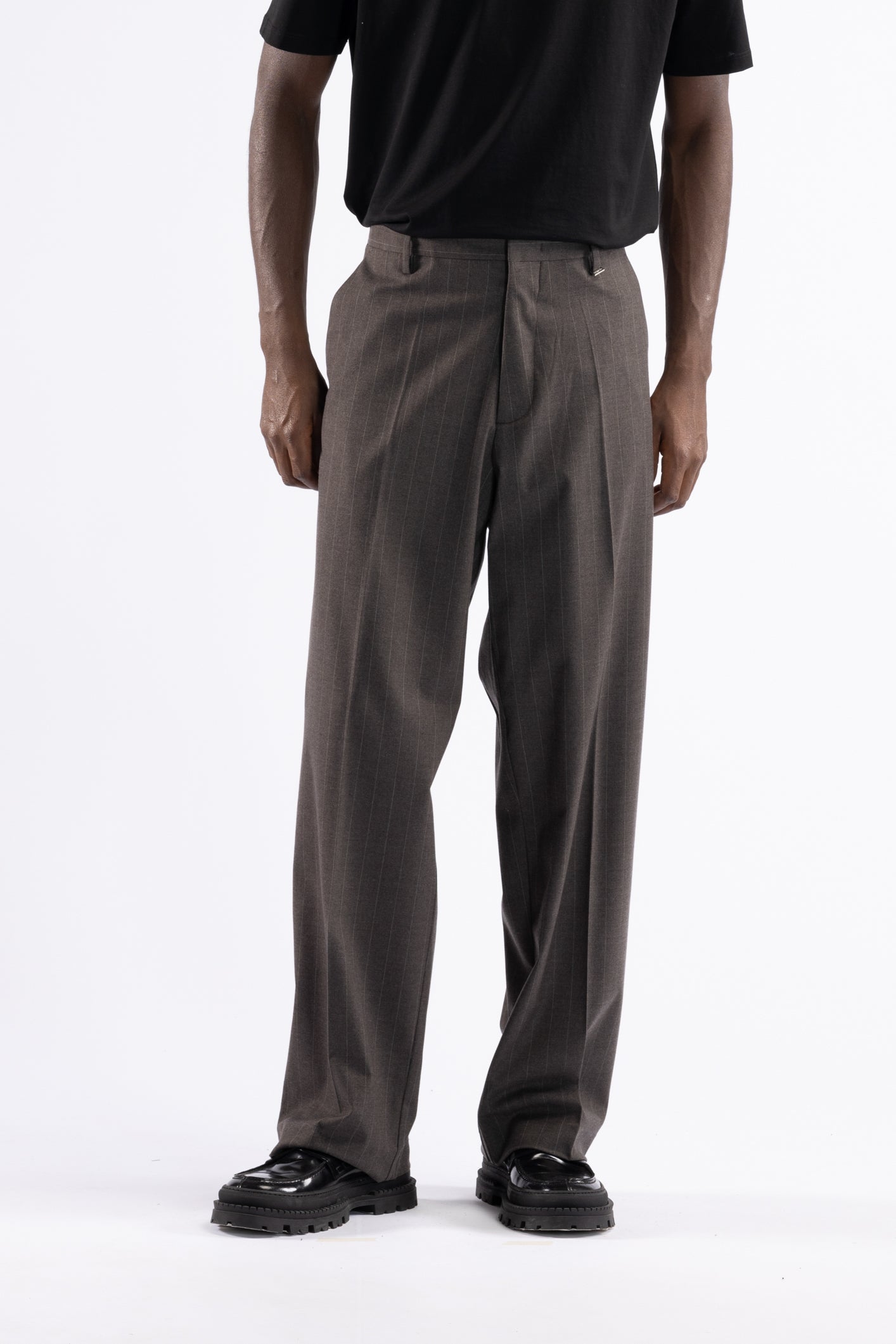 Pantalone fondo ampio gessato - Moro