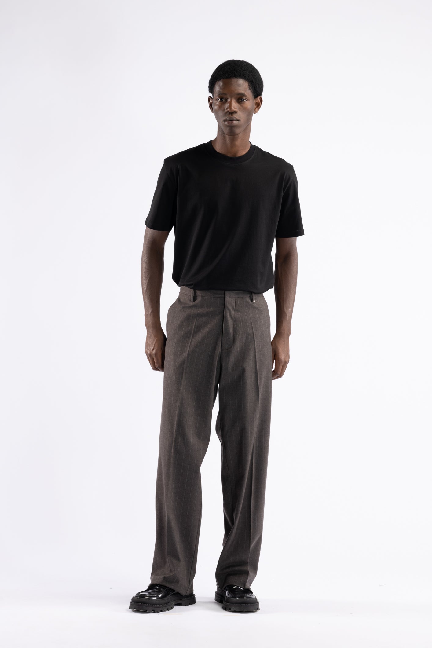 Pantalone fondo ampio gessato - Moro