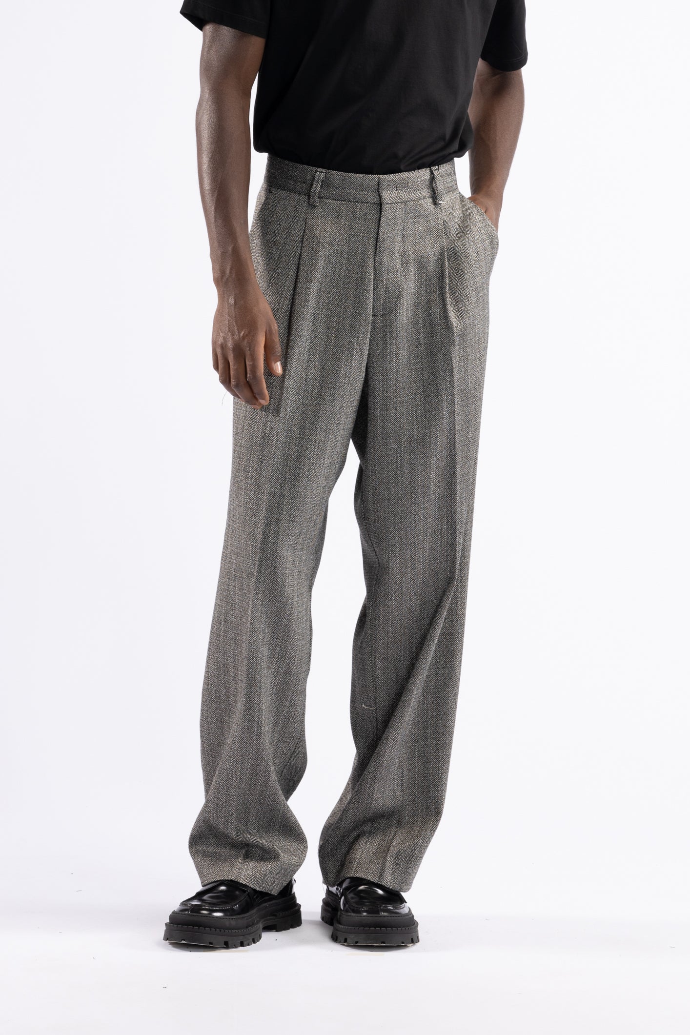 Pantalone fondo ampio motivo spigato