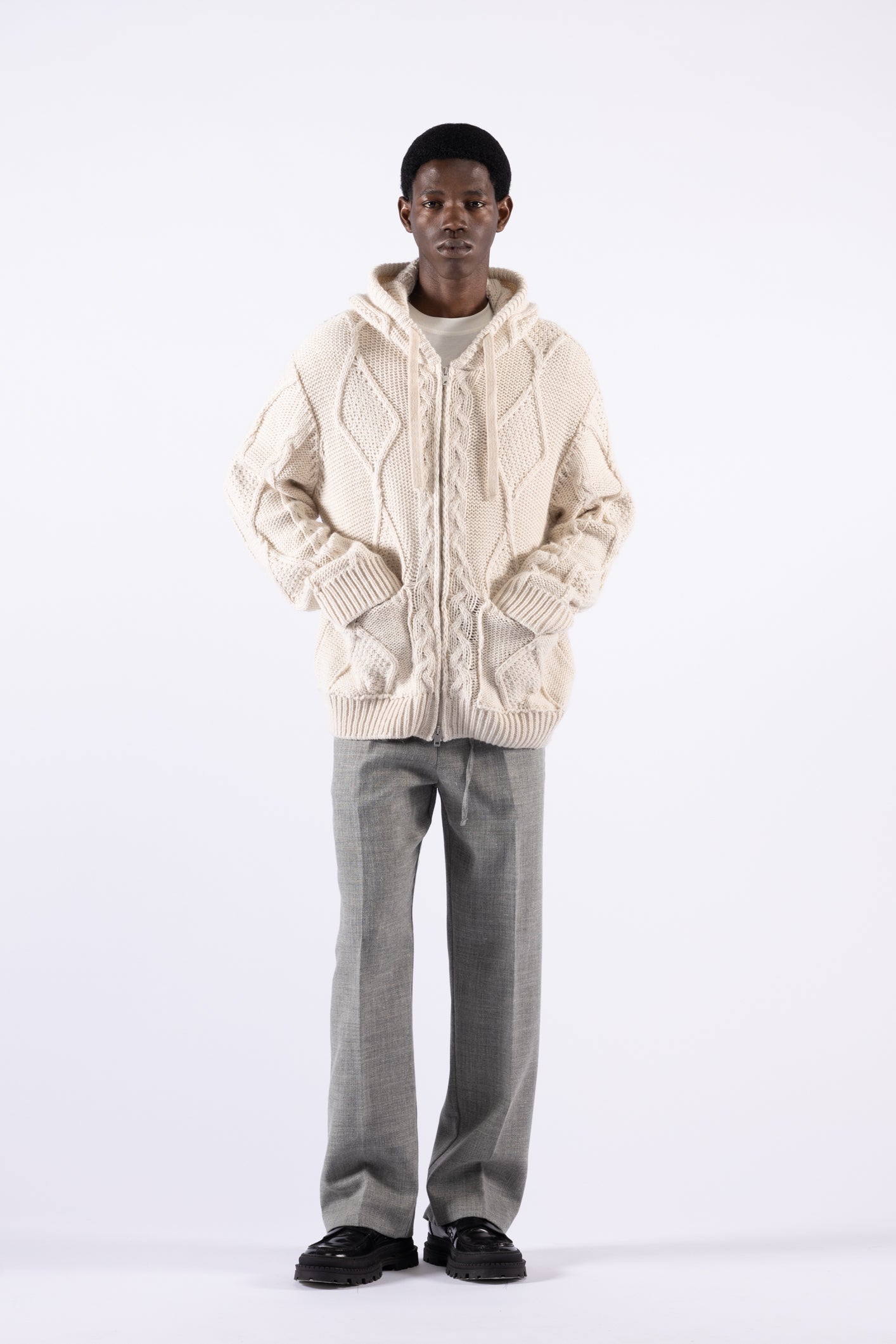 Cardigan oversize in misto lana - Panna