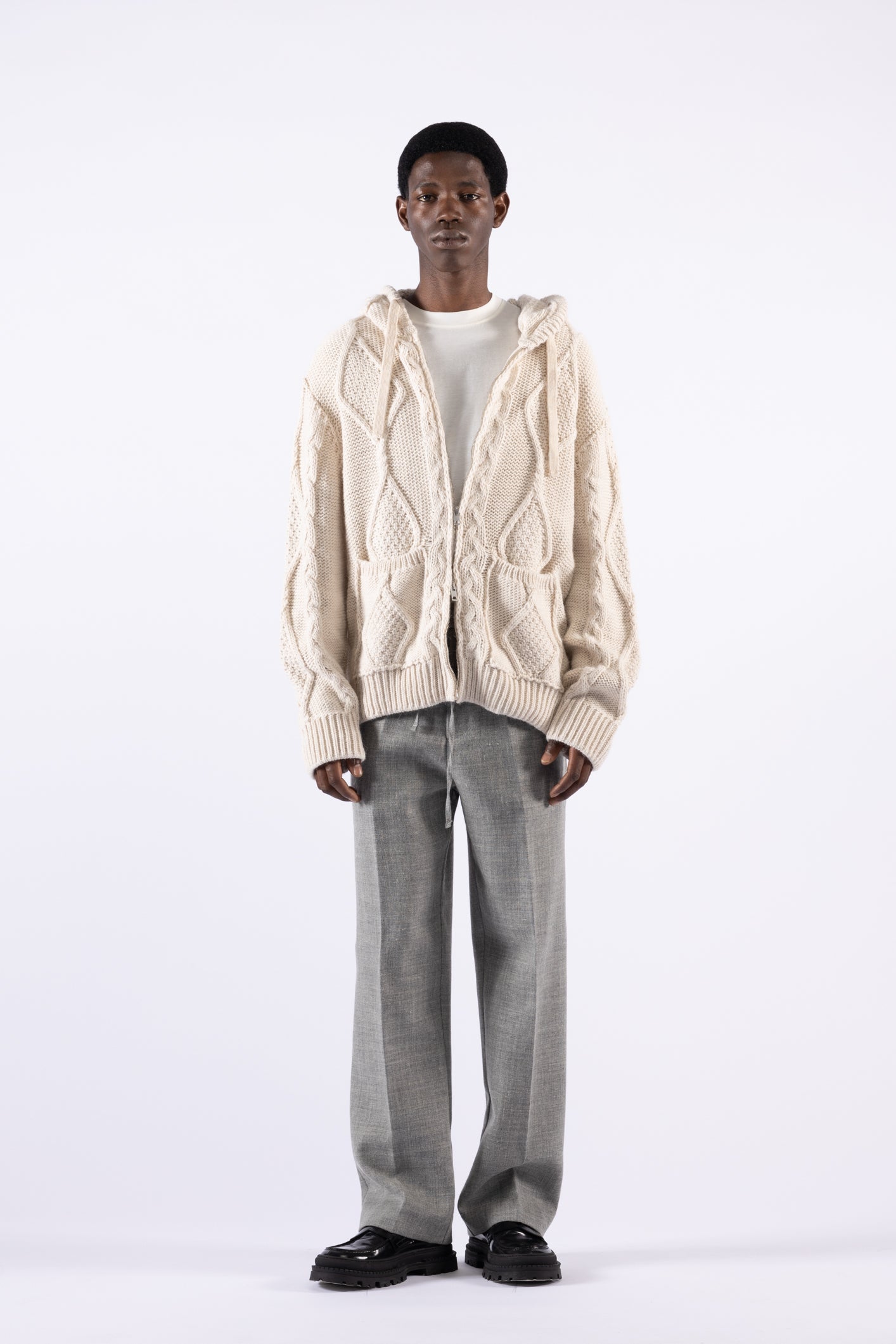 Cardigan oversize in misto lana - Panna