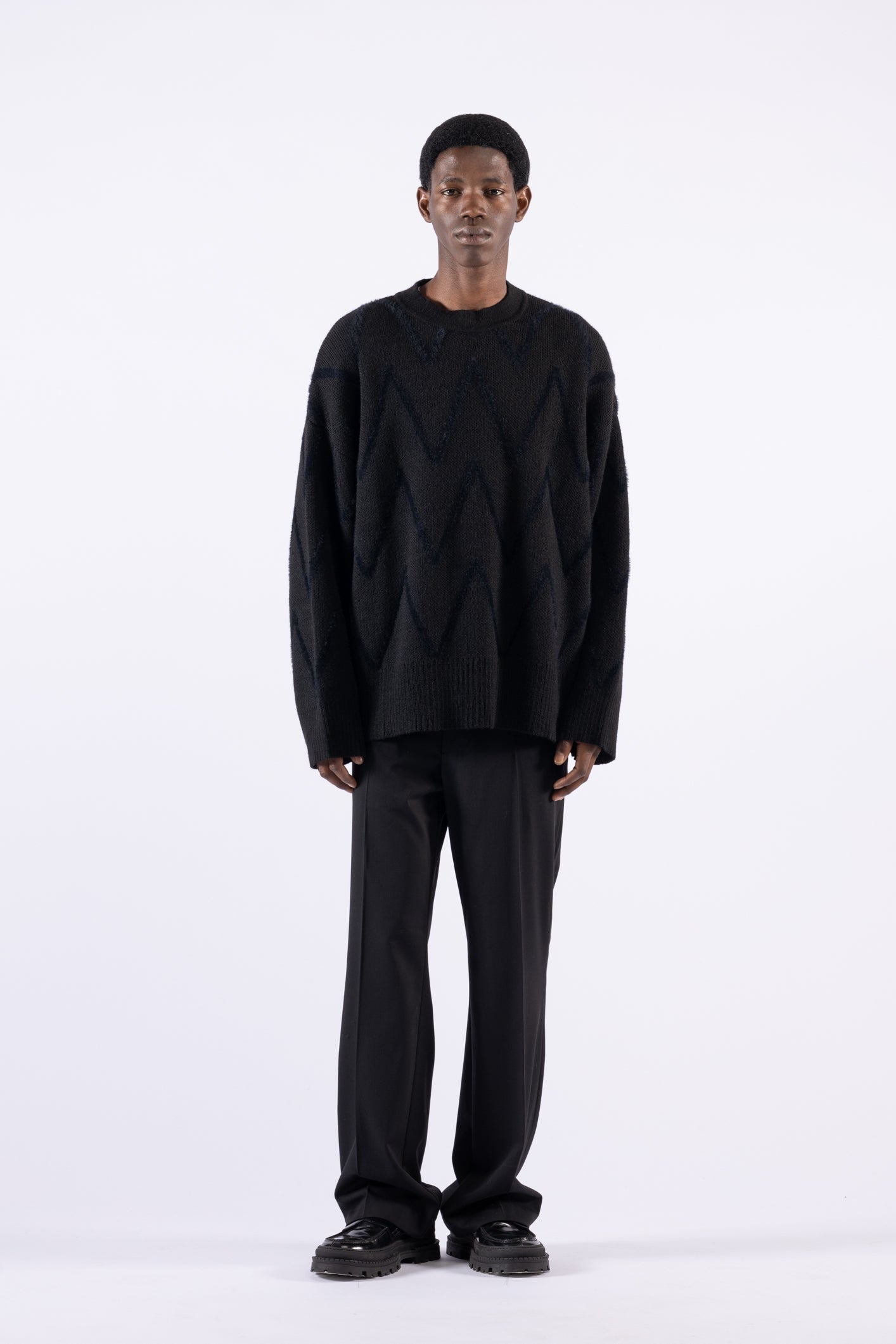 Maglia girocollo oversize fantasia - Nero