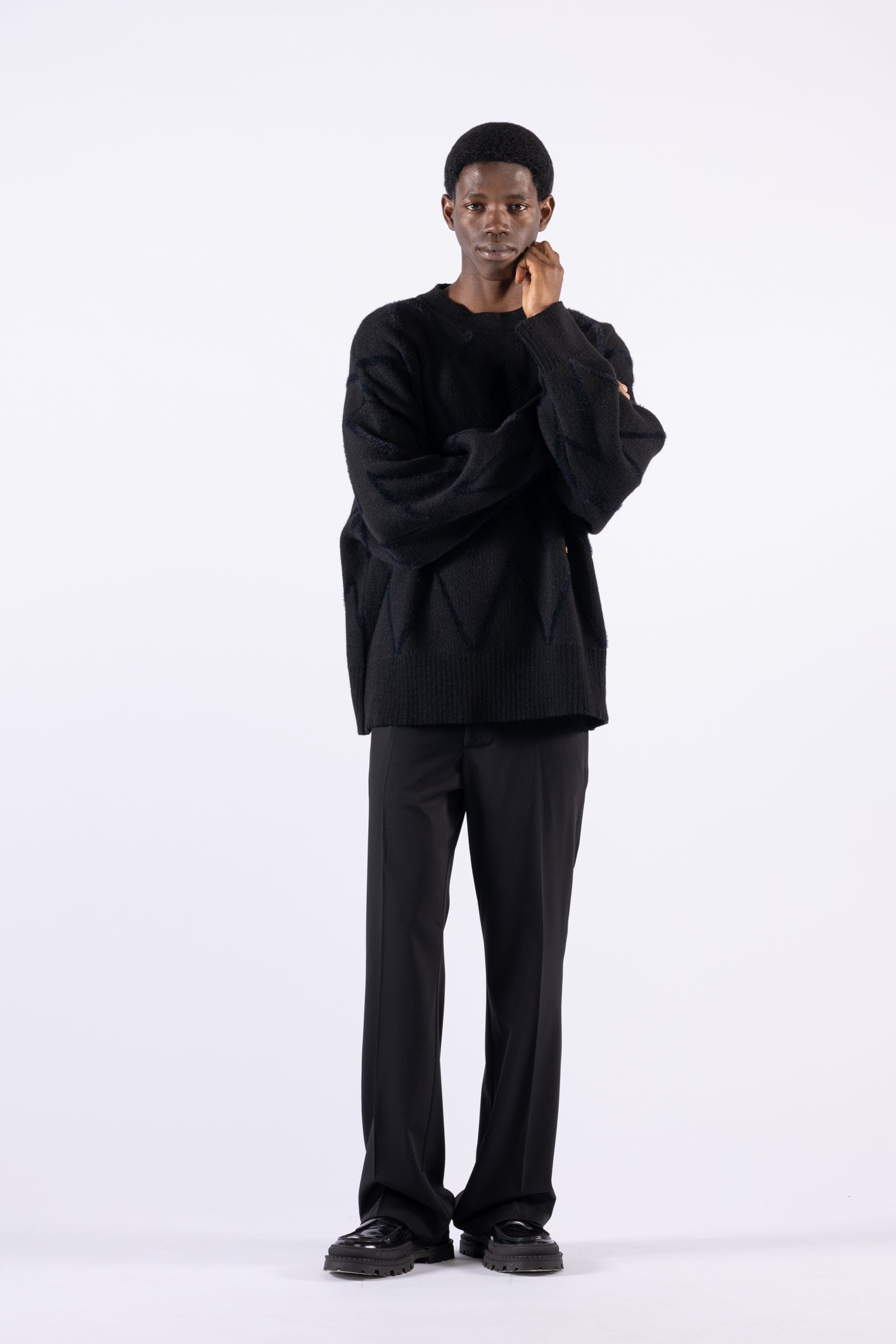 Maglia girocollo oversize fantasia - Nero