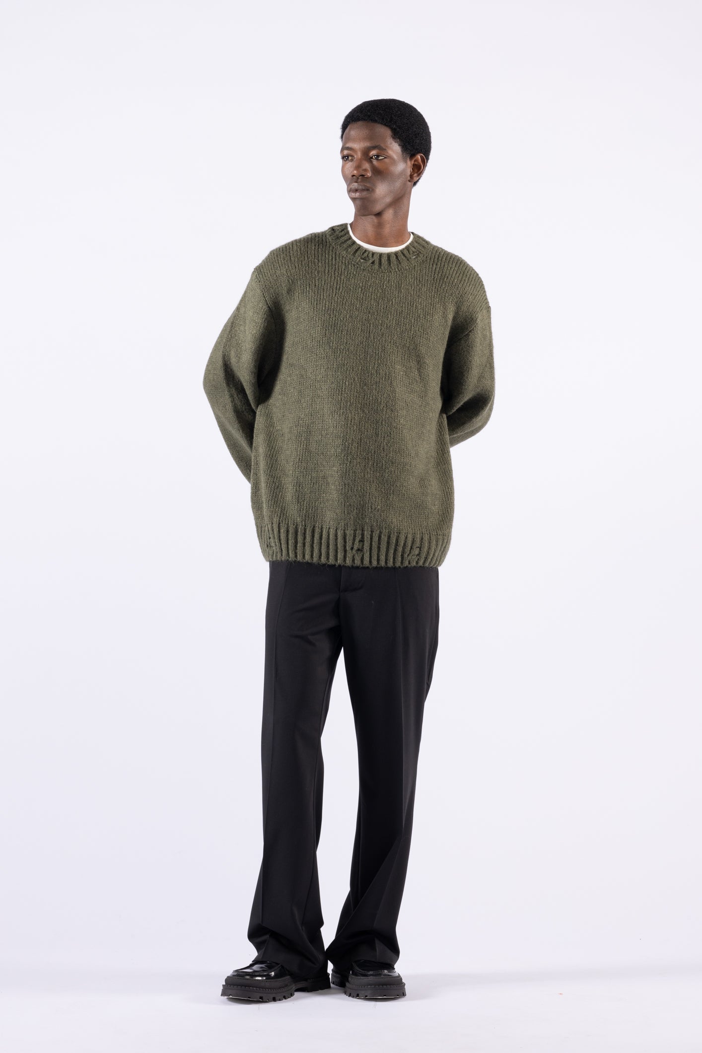 Pantalone flare in misto lana - Nero