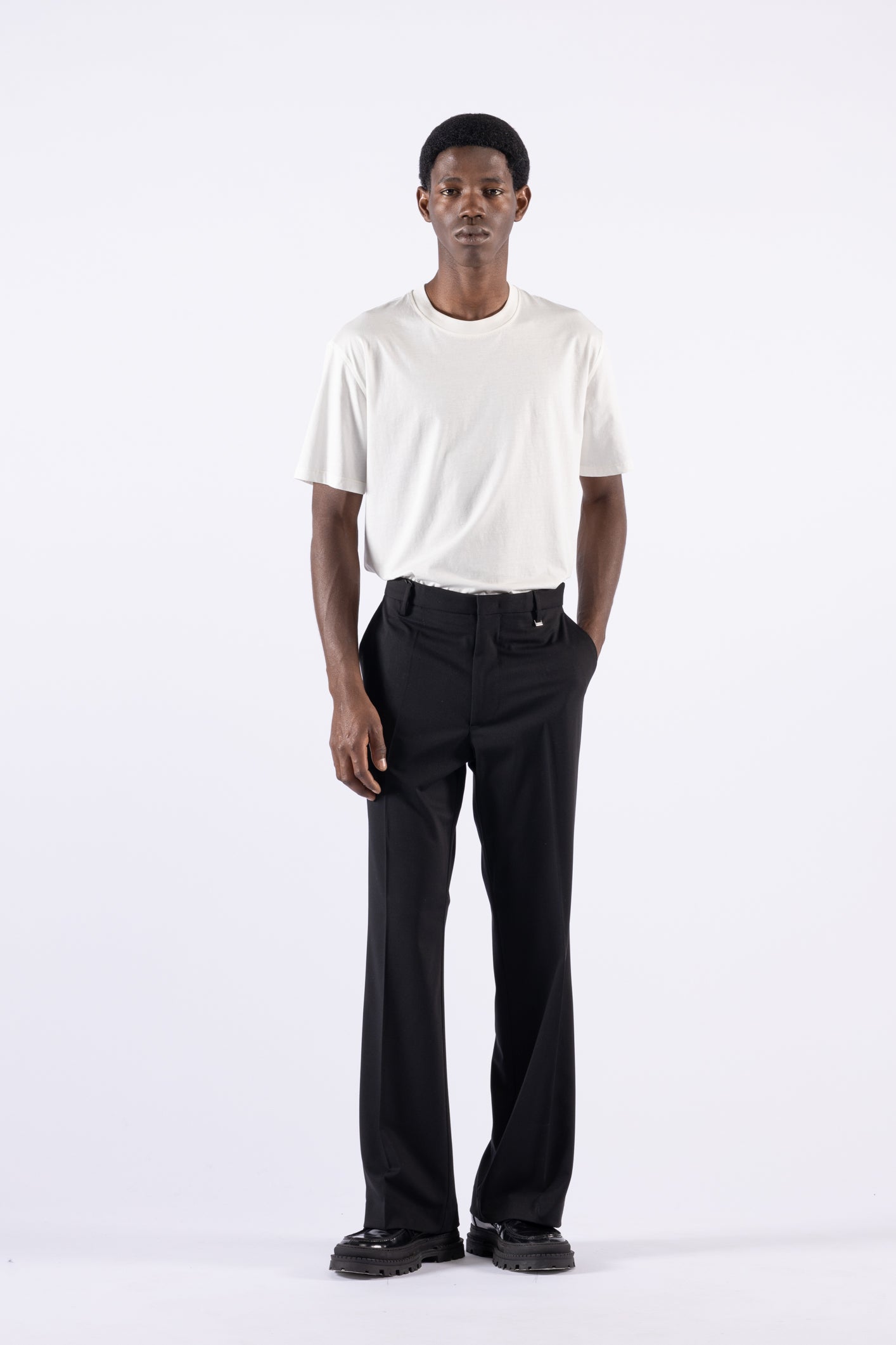 Pantalone flare in misto lana - Nero